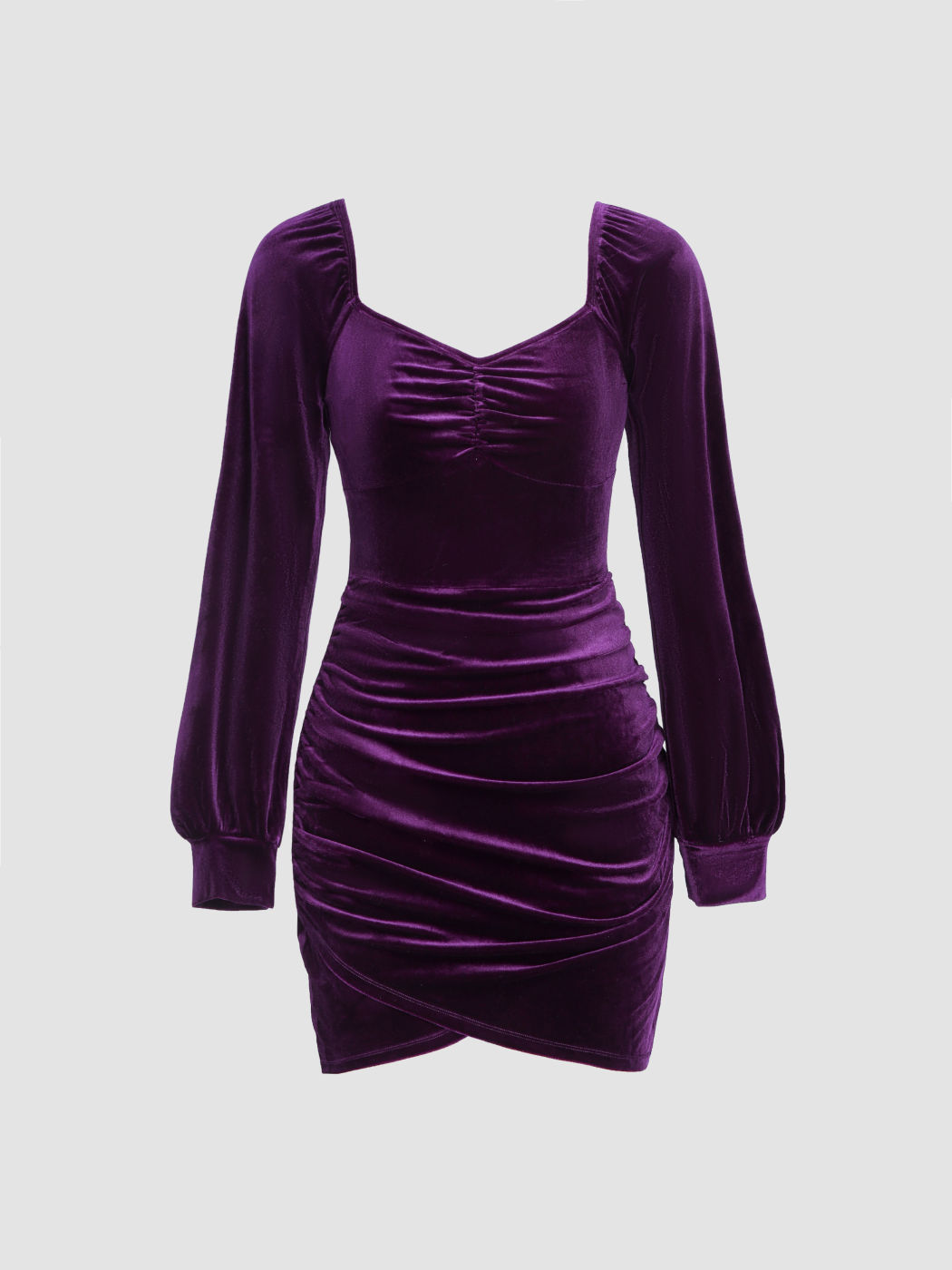 Velvet Solid U-Ausschnitt gerafftes Minikleid