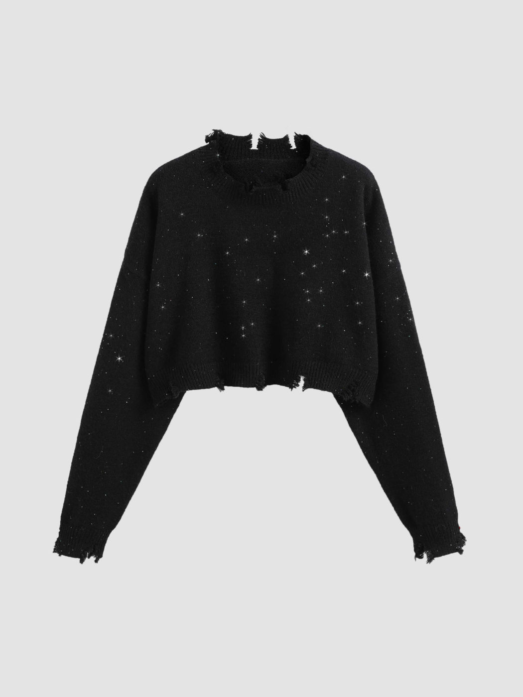Solid Ripped Glitter Knitted Sweater