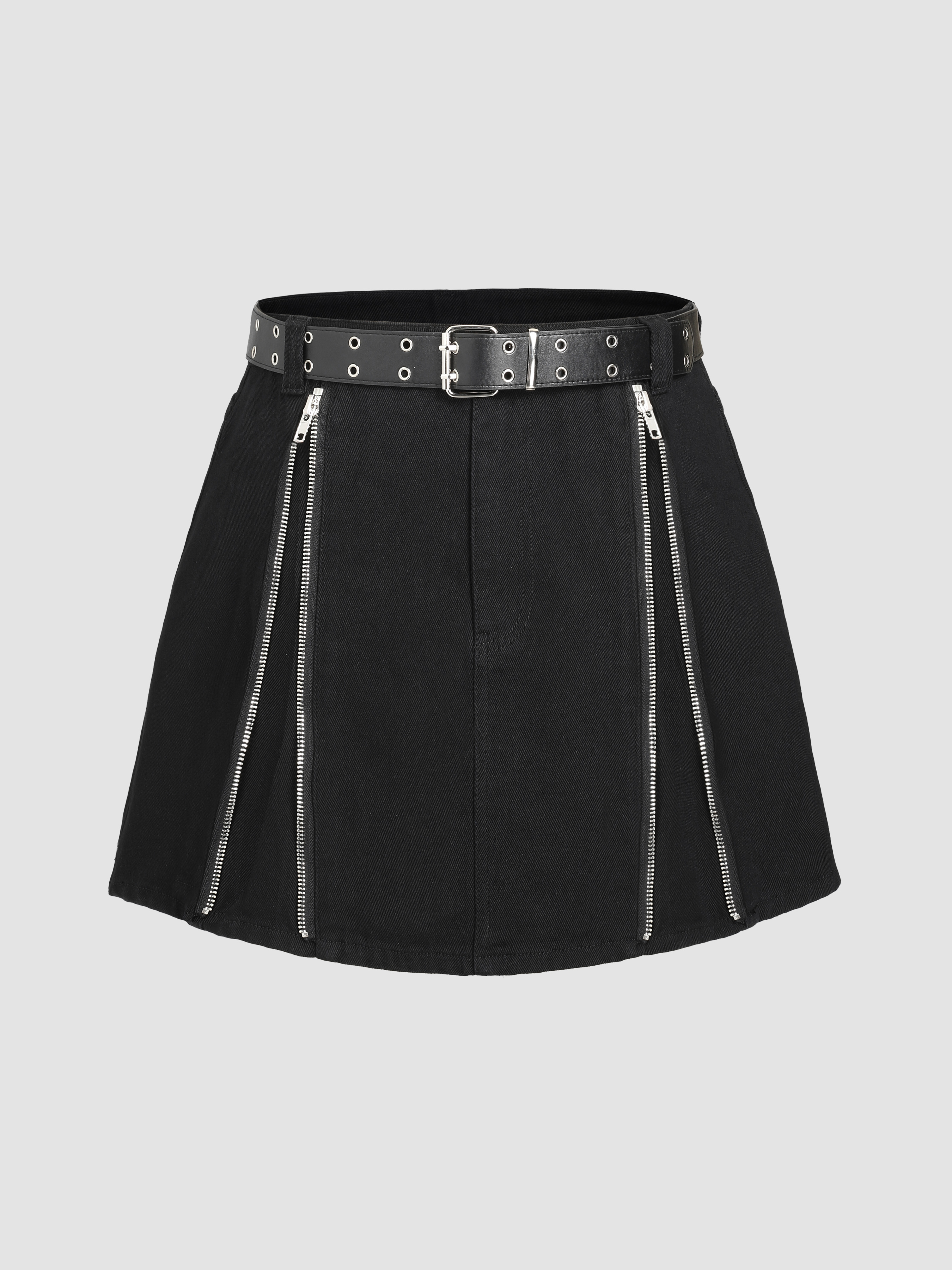 Curve & Plus Solid Belted Denim Mini Skirt