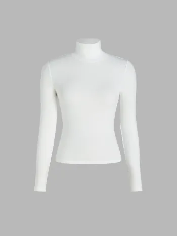 Solid High Neck Jersey Langarm-Oberteil