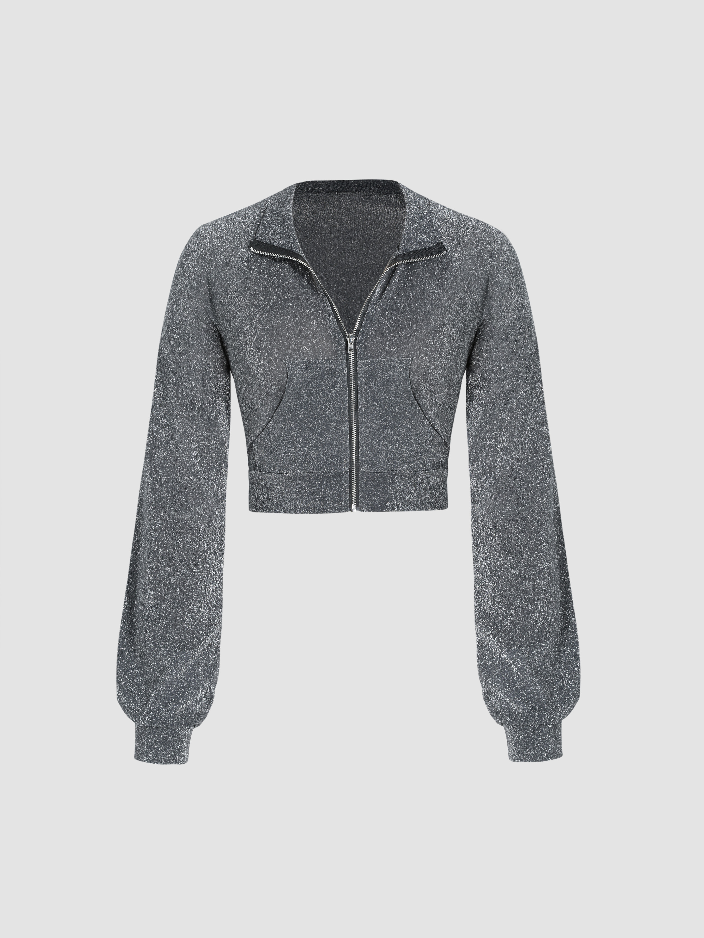 Glitter Zip Up Pocket Crop Jacket Cider