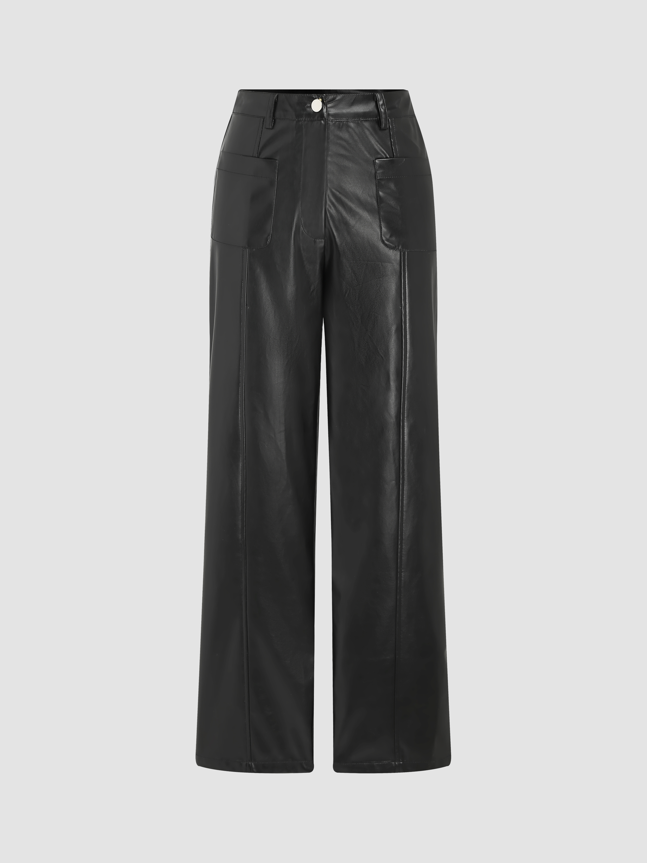 Faux Leather Stitch Pocket Straight Leg Trousers - Cider