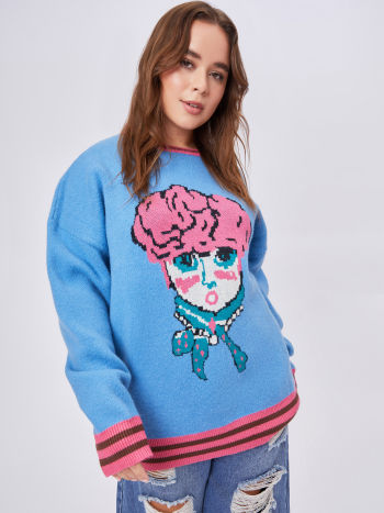 Sexy Print Contrast Color Oversized Wide Sweaters