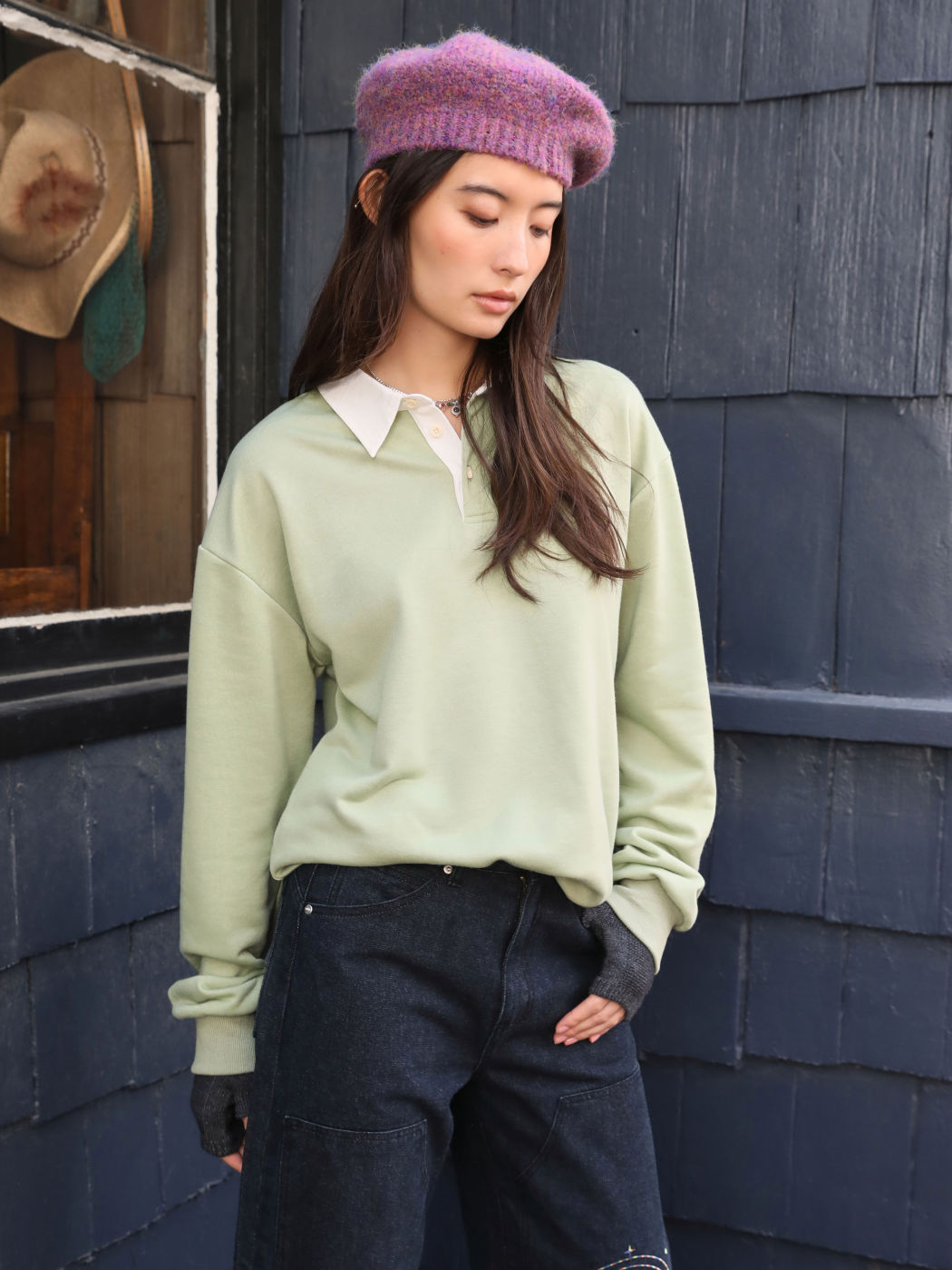 Unisex-Sweatshirt mit kontrastierendem Kragen