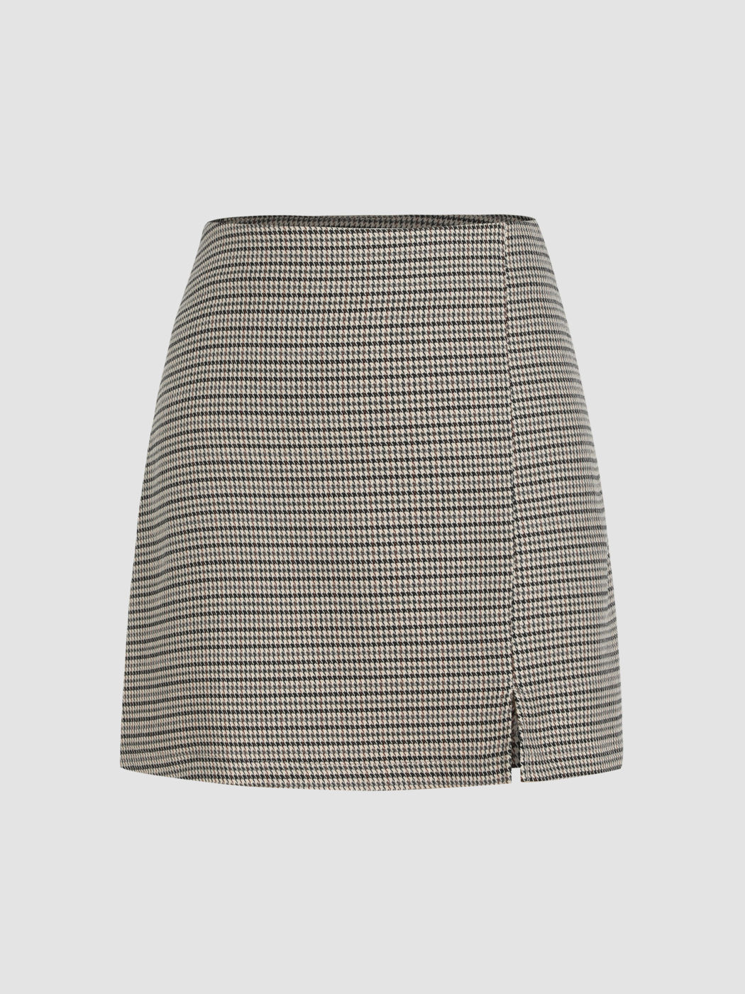 Houndstooth High Waist Split Mini Skirt - Cider