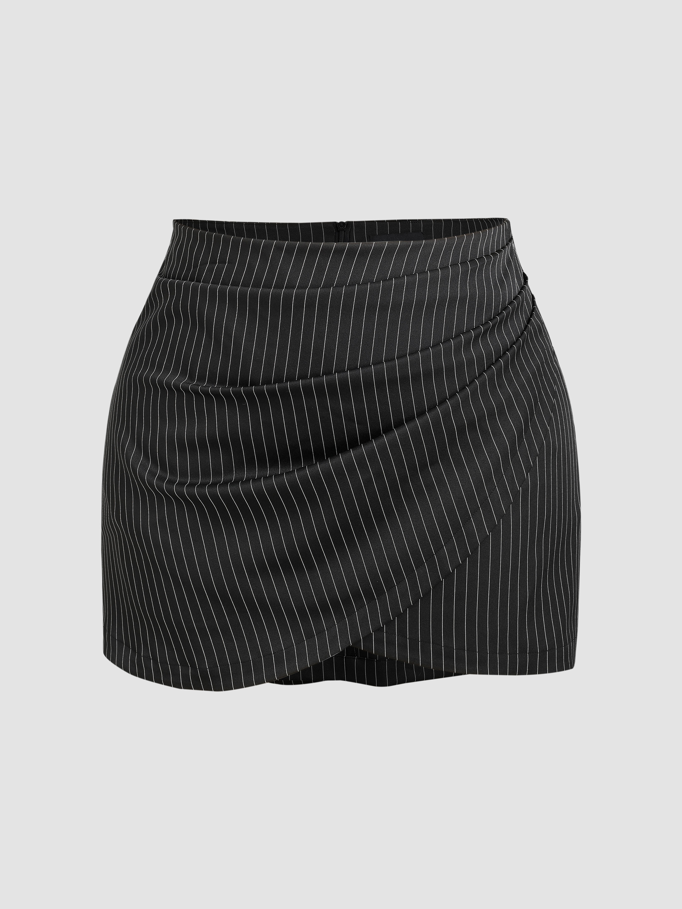 Curve & Plus Woven Stripe Ruched Zip Up Mini Skirt - Cider
