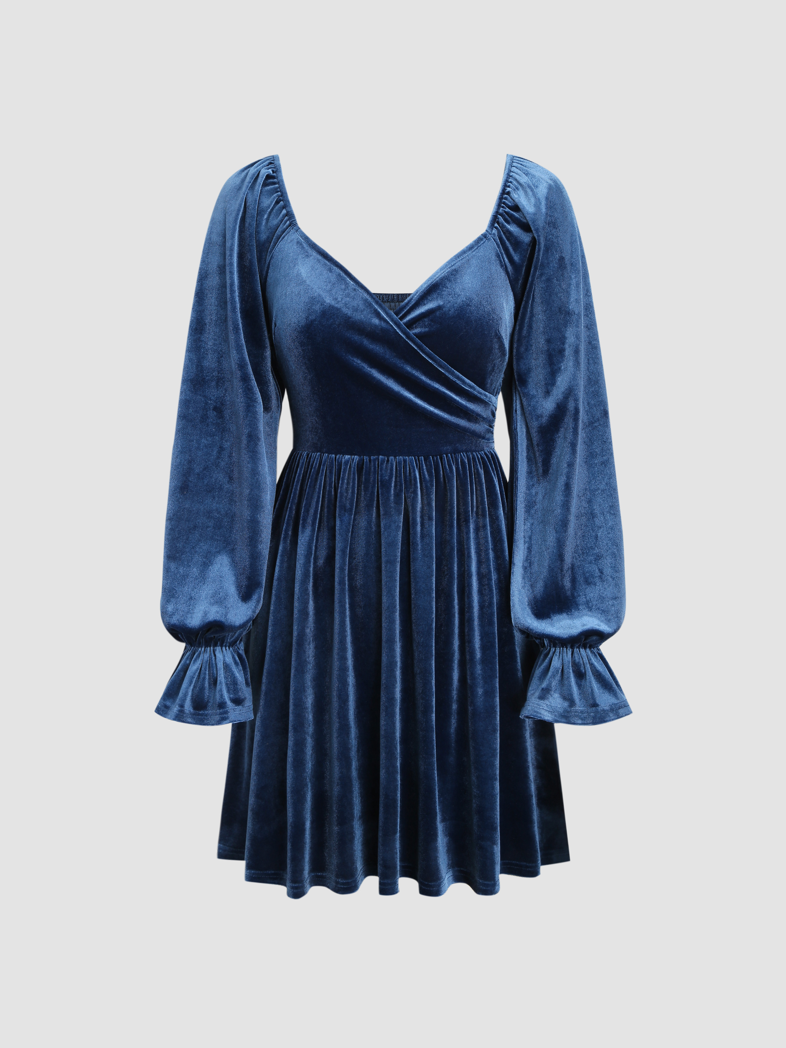 Velvet Velvet V-neck Solid Ruffle Hem Mini Dress For Date