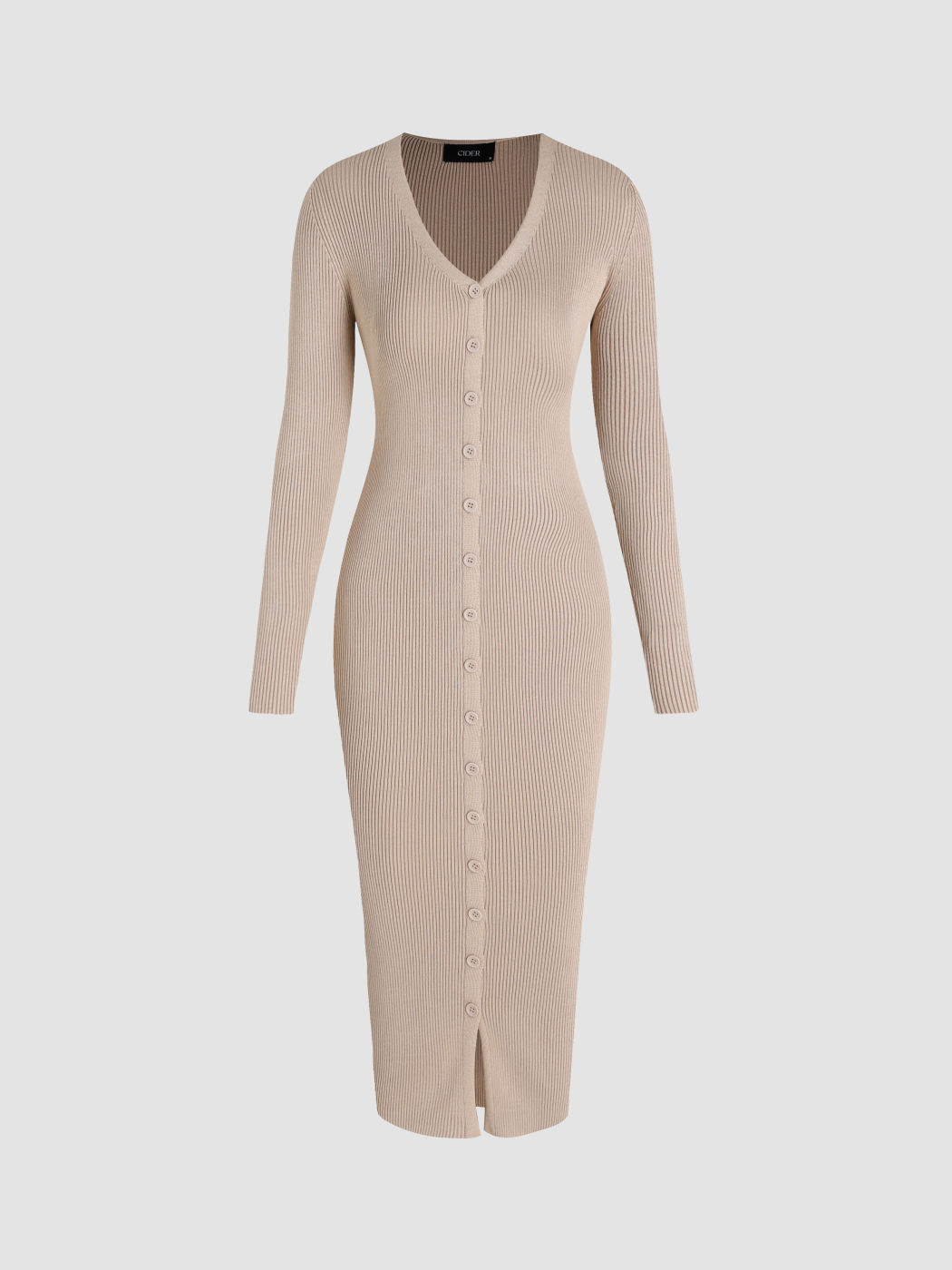 Geripptes, geknöpftes Midikleid