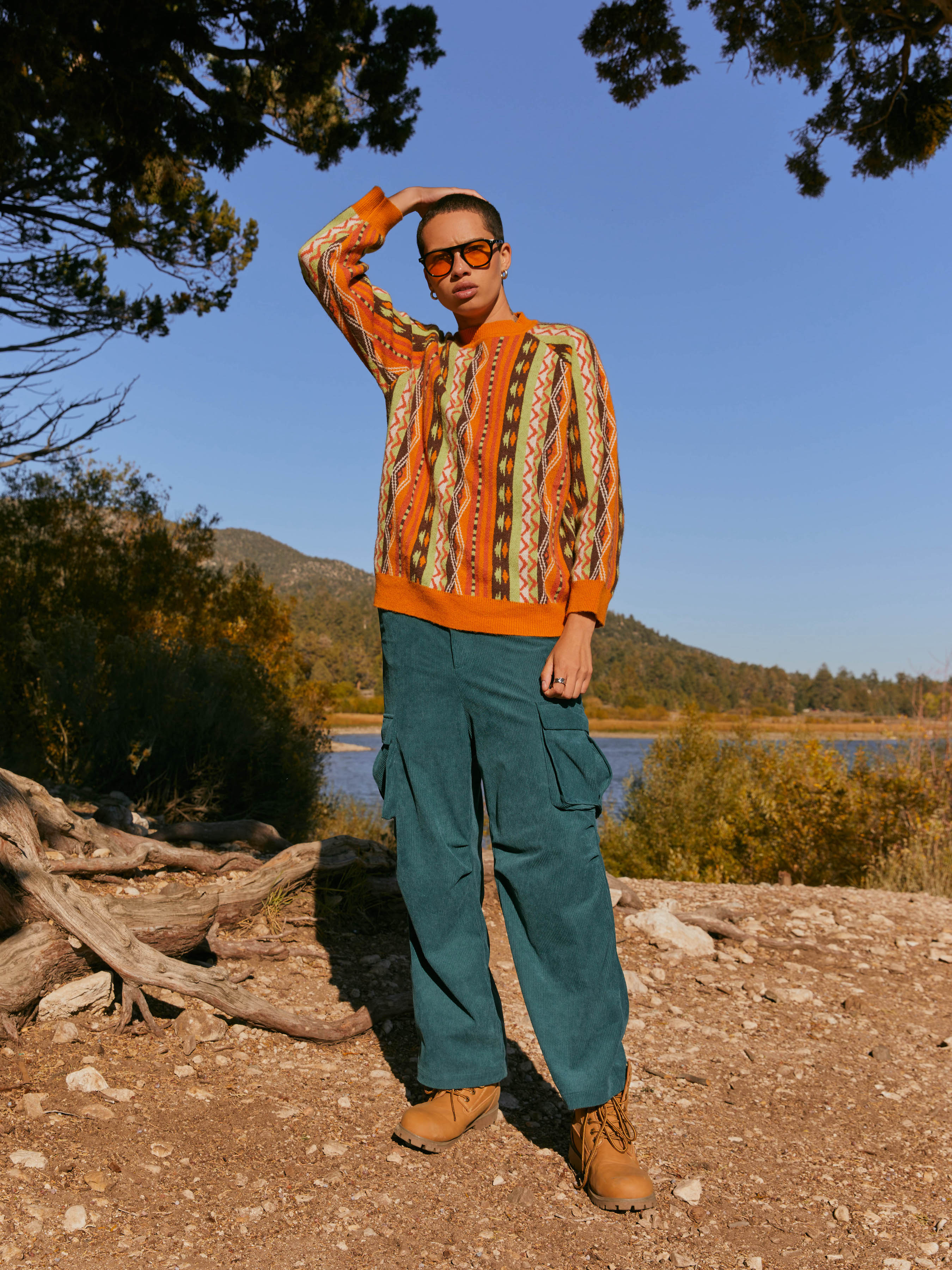 Unisex Corduroy Solid Pocket Cargo Pants Cider