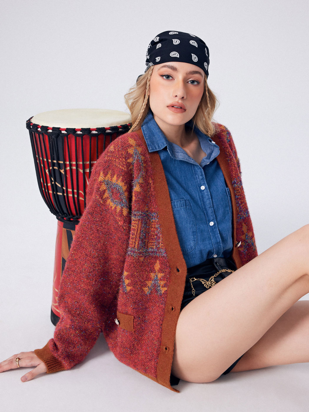 Christmas Geometric V-neck Button Up Oversized Cardigan For School