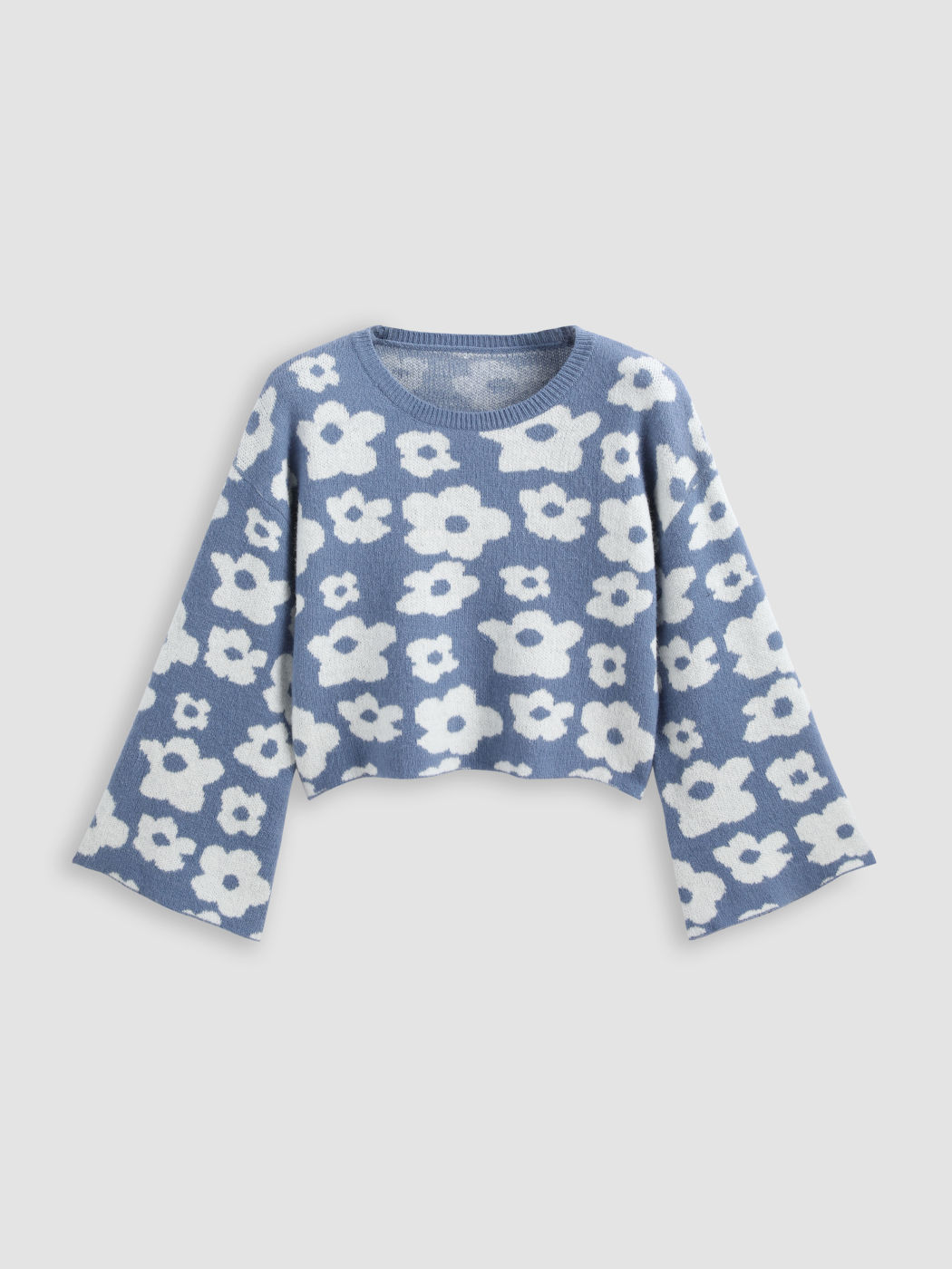 Curve & Plus Floral Bell Sleeve Knitted Crop Top For Daily Casual Date ...