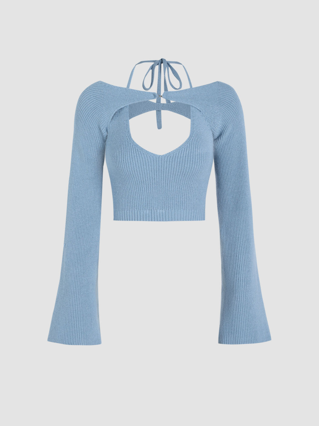 Knitted Halter Tank Top & Long Sleeve Top For Date Coffee Shop Holiday