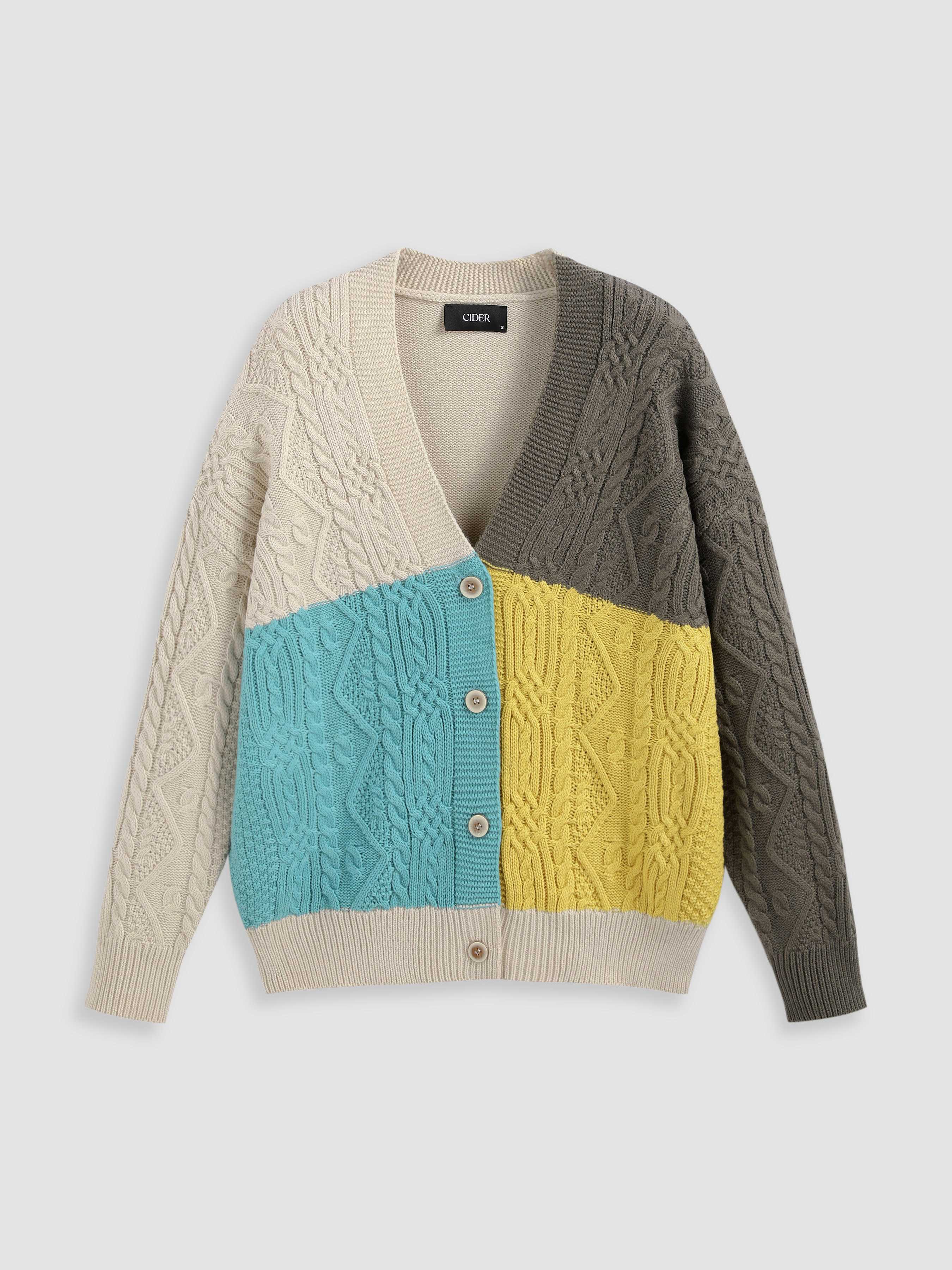 Colorblock Button Up Knit Cardigan For School Daily Casual Work