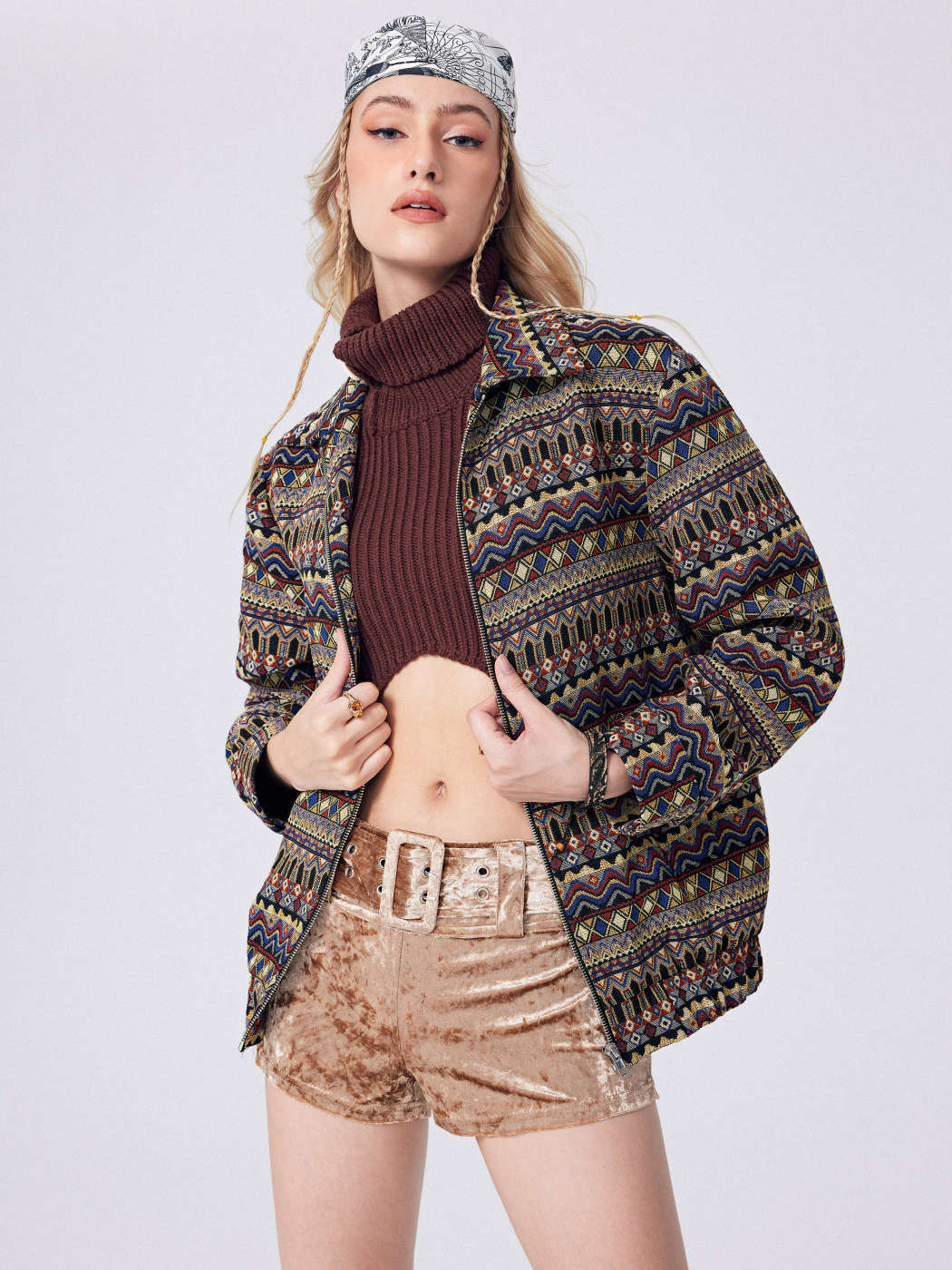 Casual College Geometric Printing Cardigan Collar Outerwear