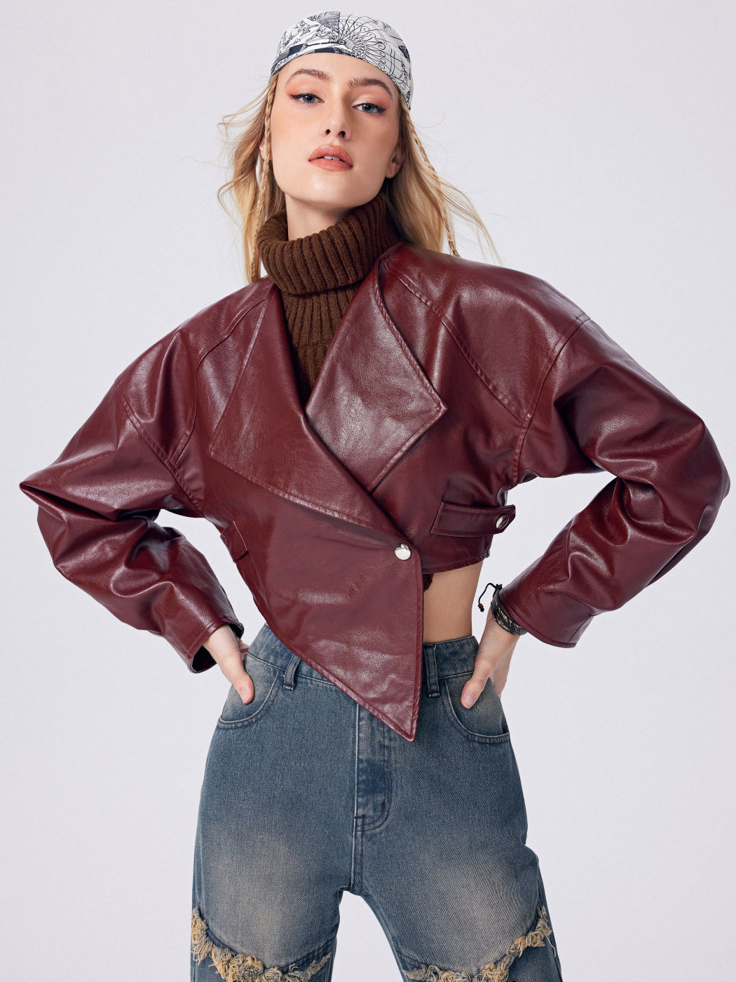 Solid Kunstleder Asymmetrische Jacke