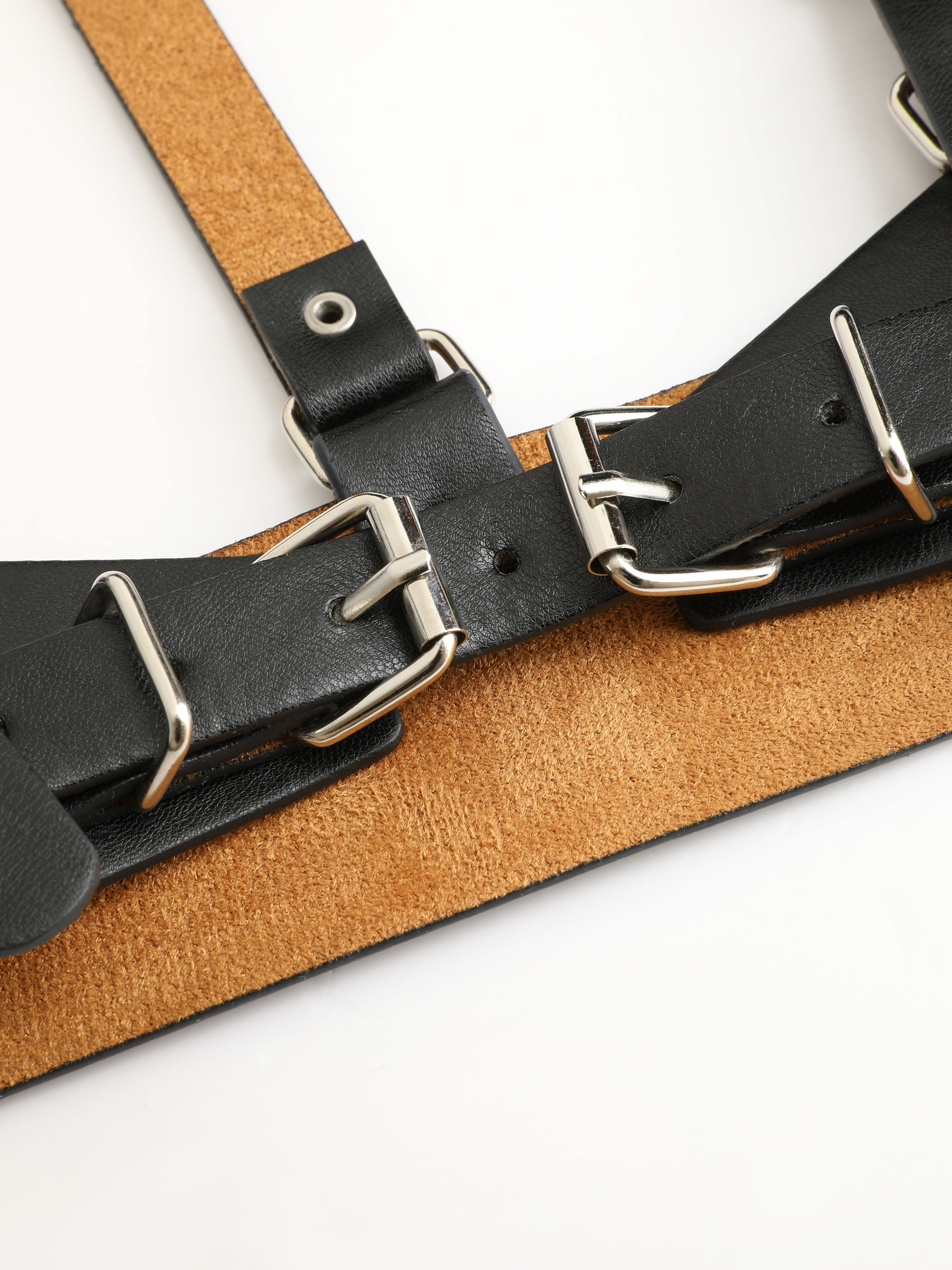 Faux Leather Ring Linked Harness Belt - Cider