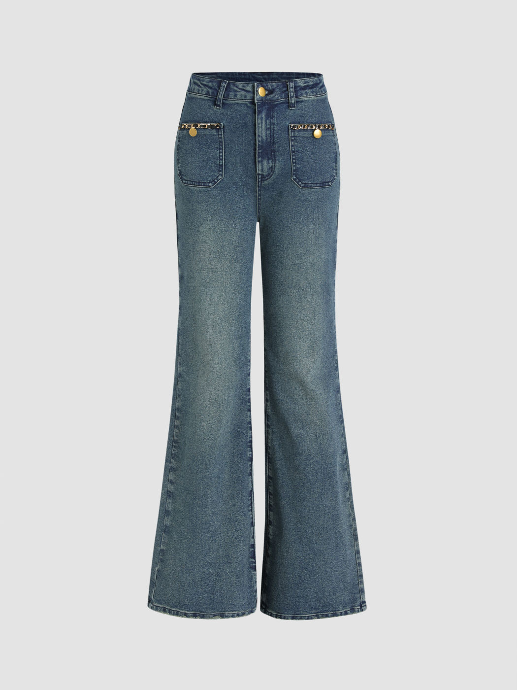 High Rise Solid Pocket Flared Jeans