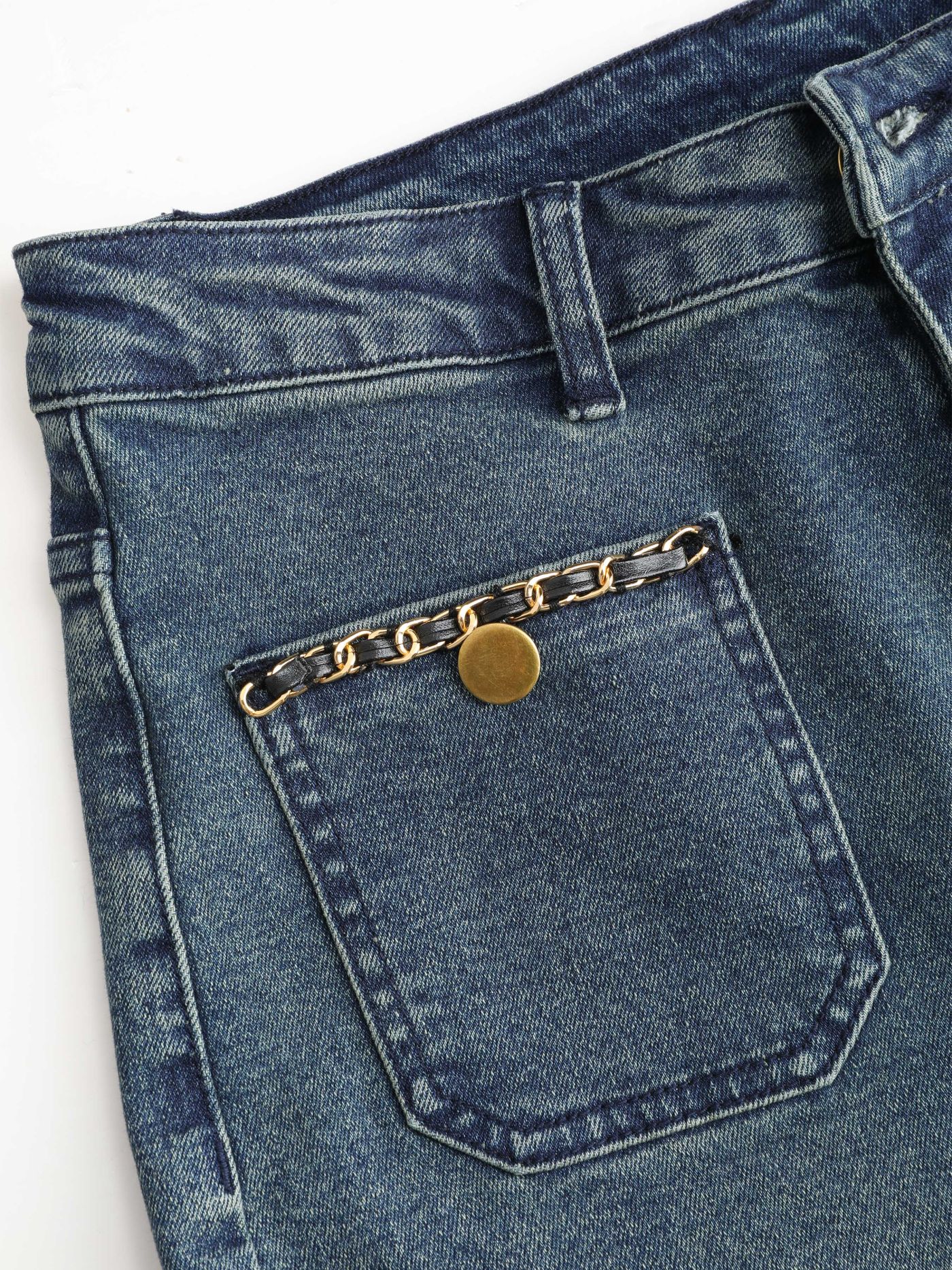 Denim High Rise Solid Pocket Flared Jeans