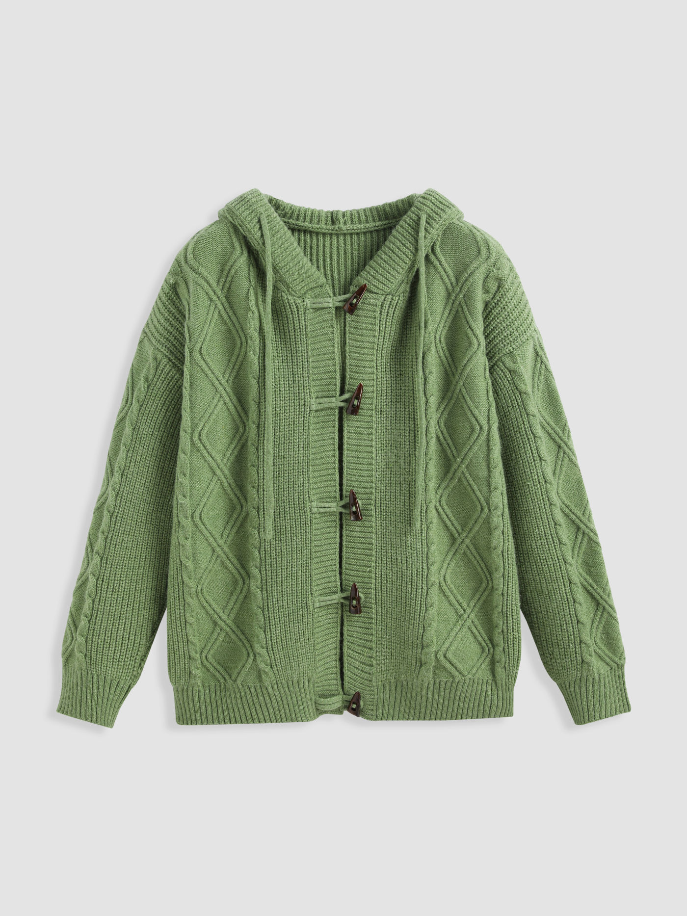 Cable Knit Solid Button Up Hooded Cardigan