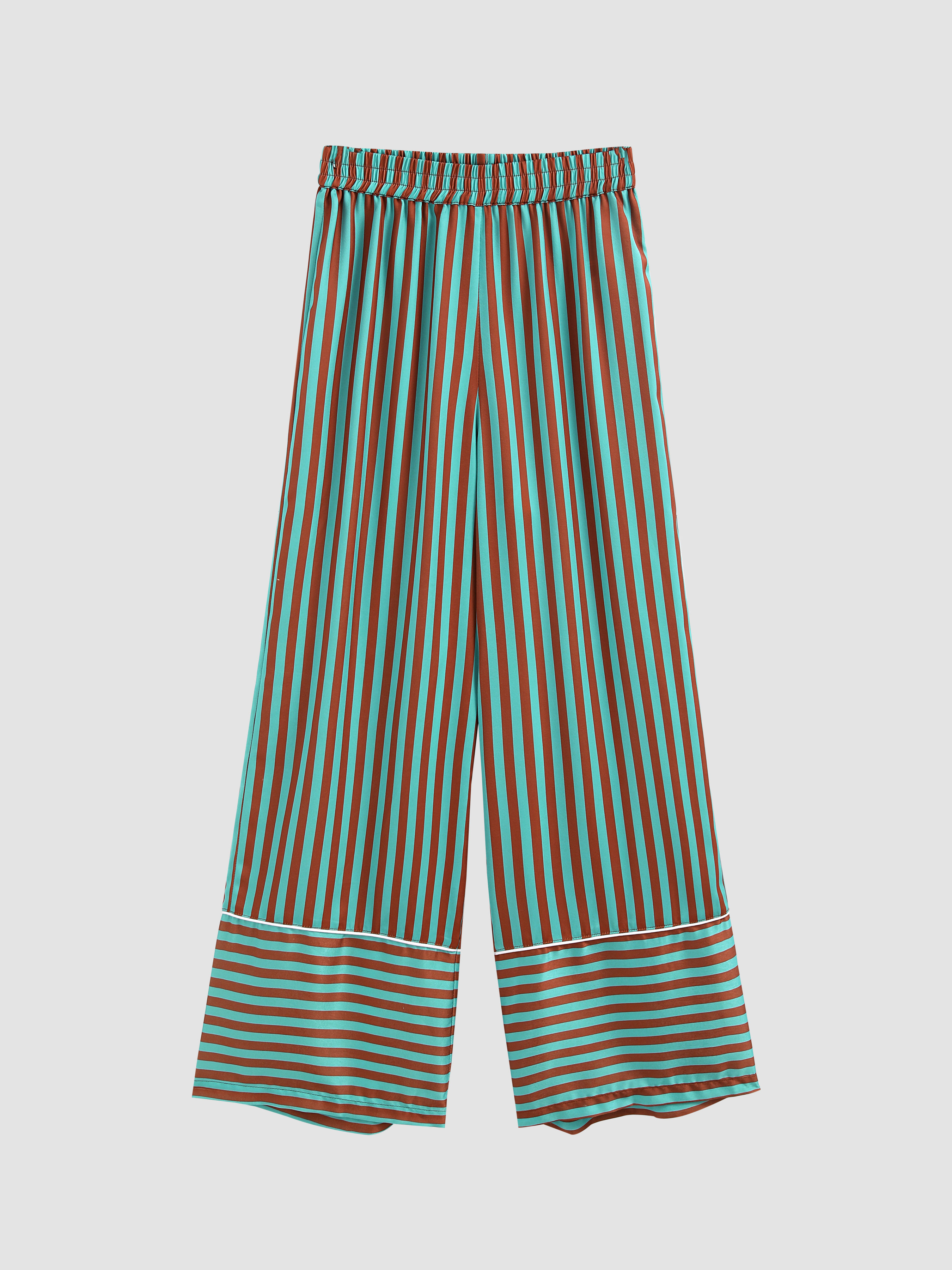 Satin Striped Mid Waist Pajama Pants Cider