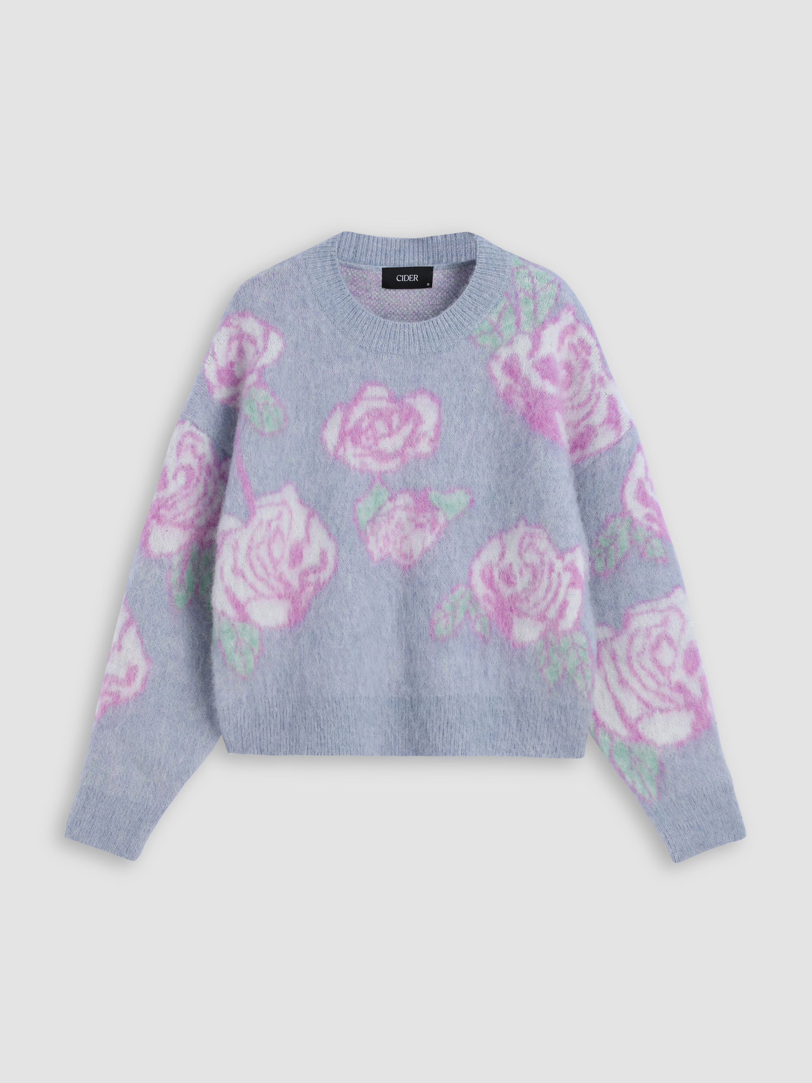 Wool-blend Floral Pattern Knitted Sweater - Cider