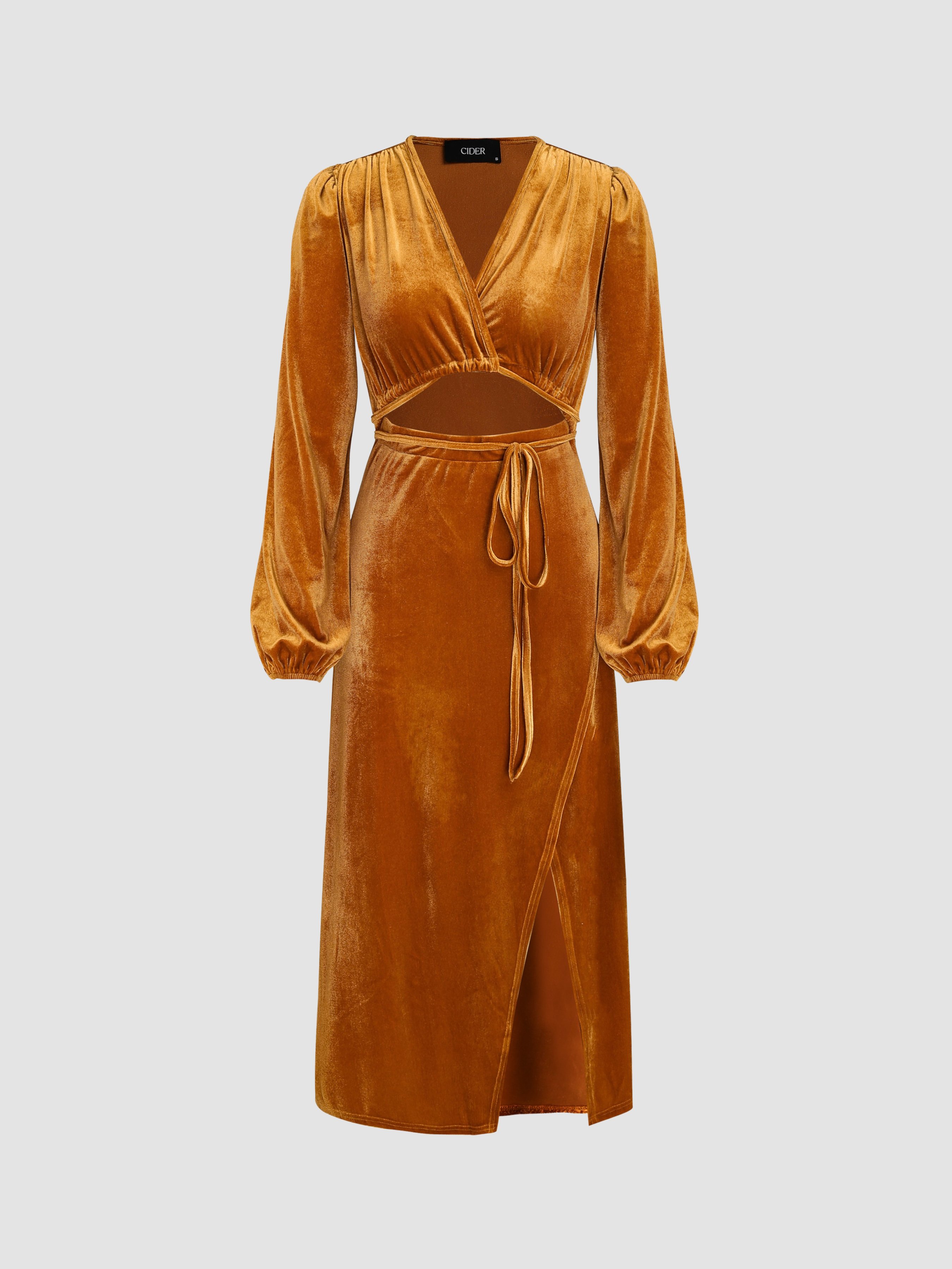 V Neck Cut Out Waist Sleeveless Pleated Maxi Dress
