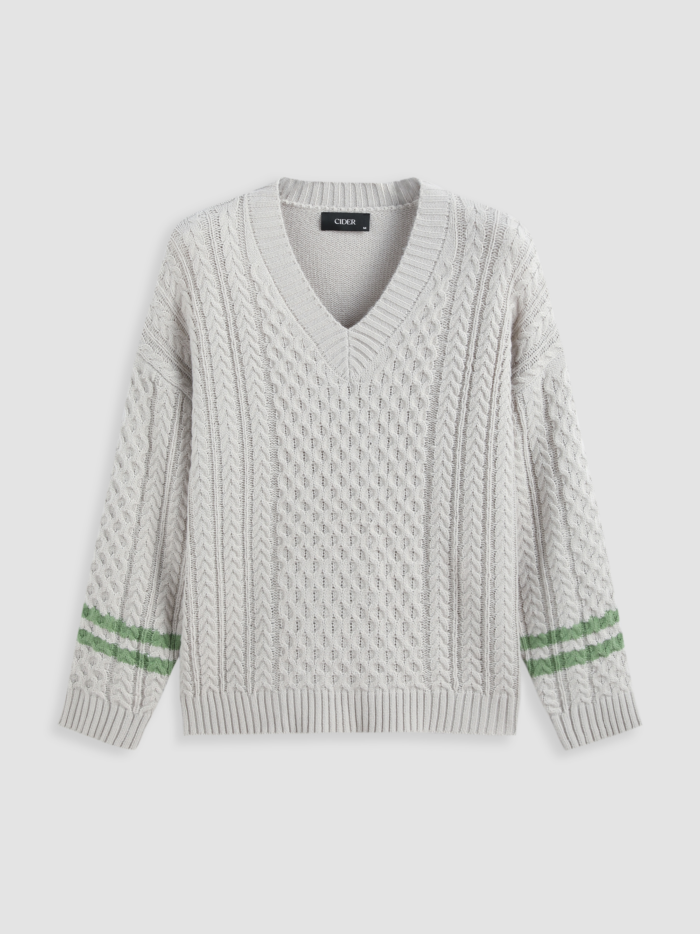 Unisex Cable Knit V-neck Striped Knitted Sweater For School Daily Casual