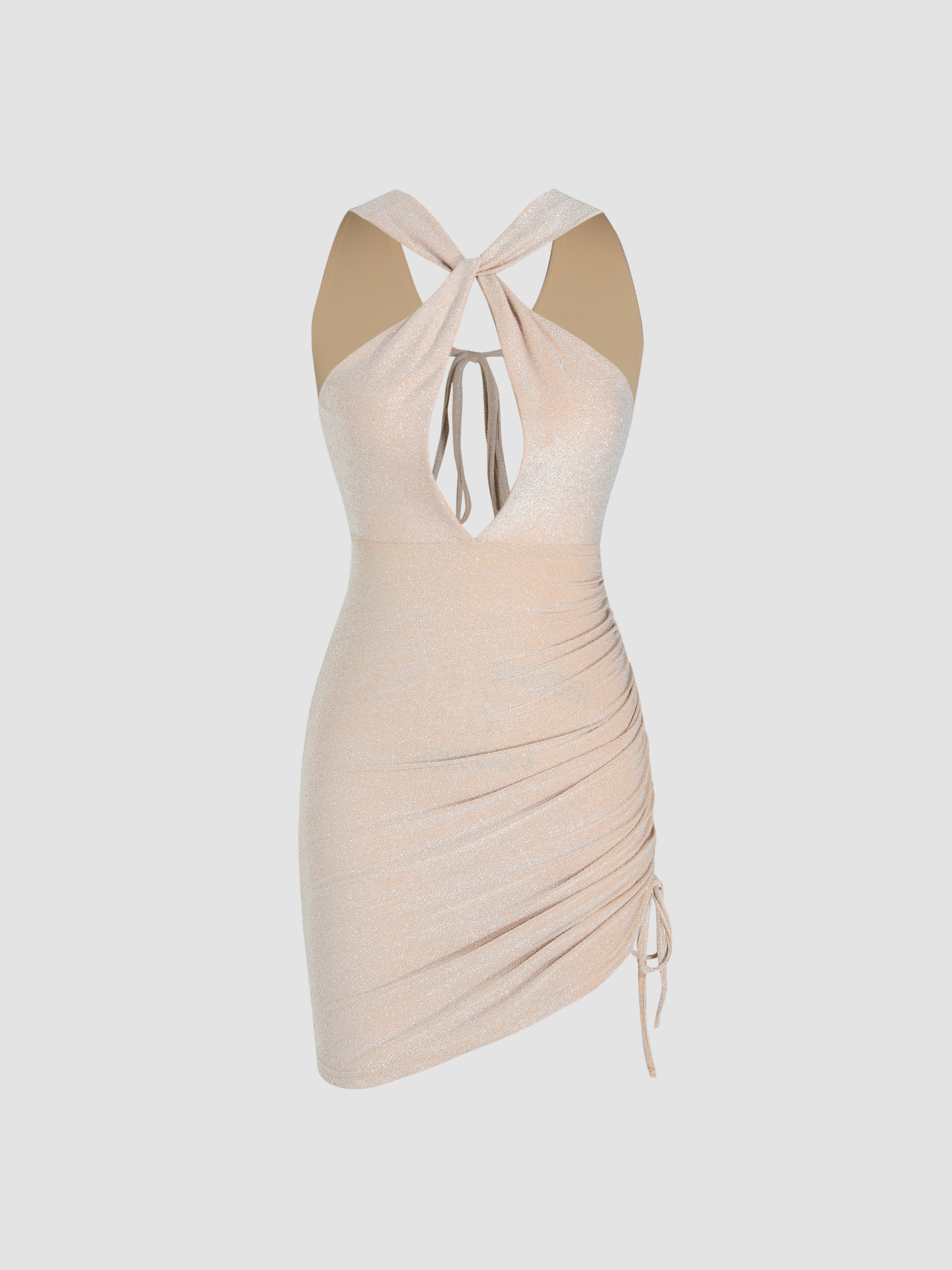 Metallic Ruched Cut Out Dress Cider