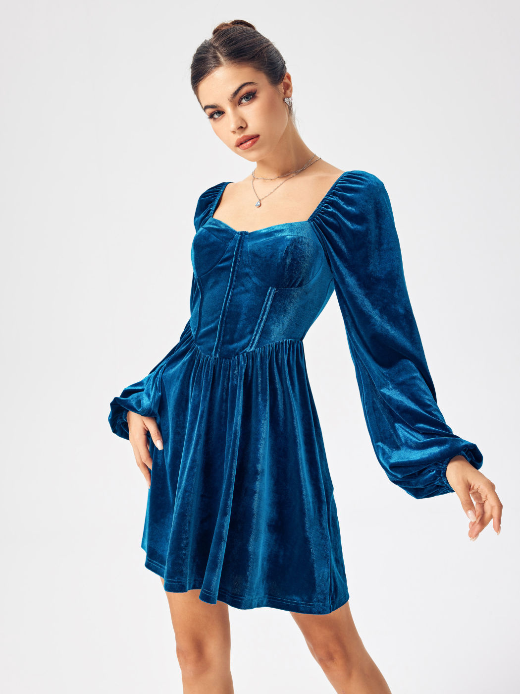 Velvet Sweetheart Corset Mini Dress Cider