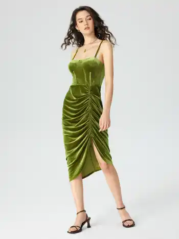 Velvet Ruched Cami Dress