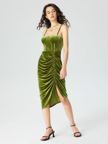 Formal Dresses Velvet Velvet Ruched Cami Dress For Date Party/Clubbing