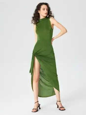  Solids ärmelloses Maxi-Kleid mit Schlitz