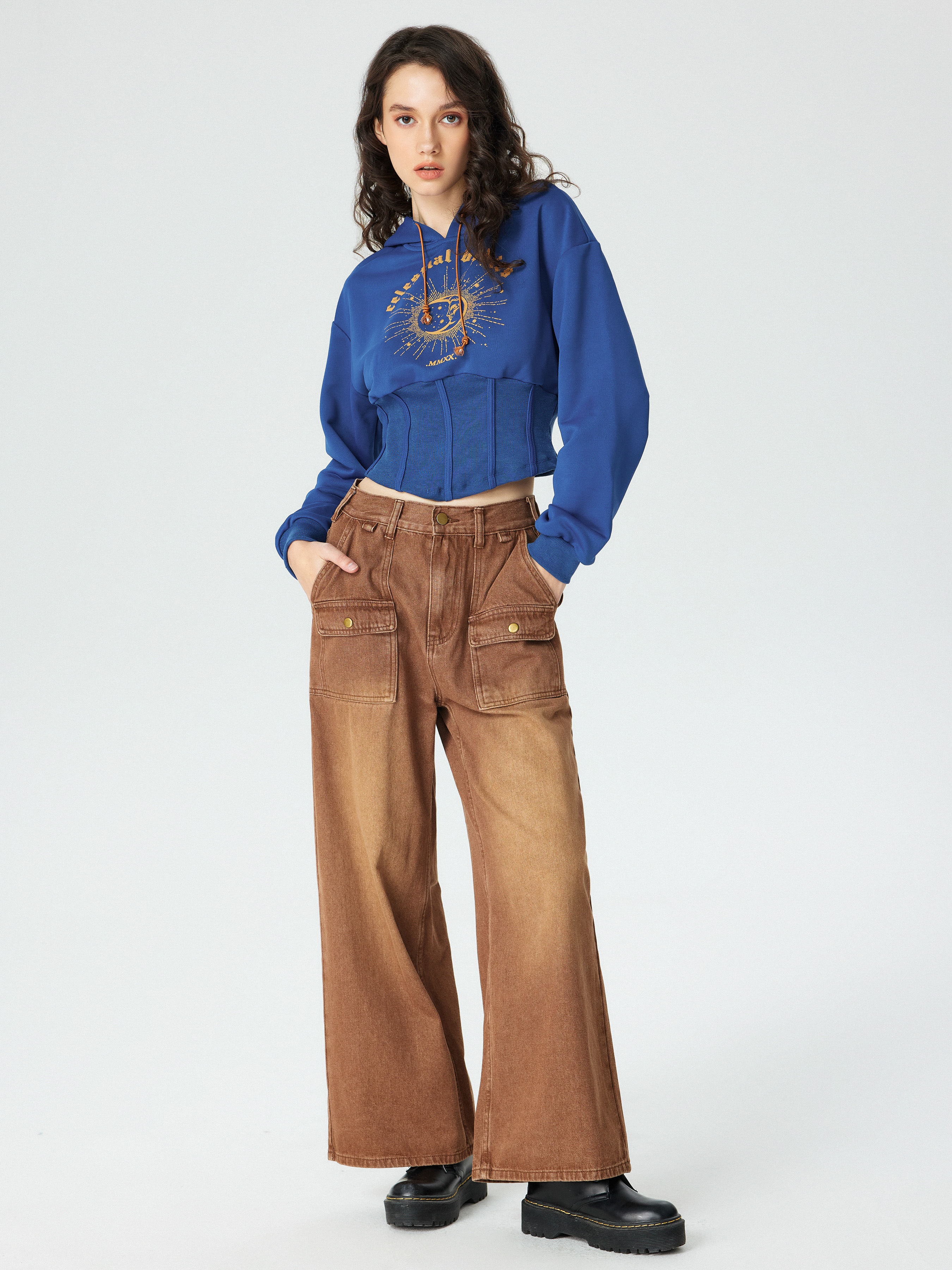 Terry Graphic Corset Crop Hoodie For School Daily Casual Picnic