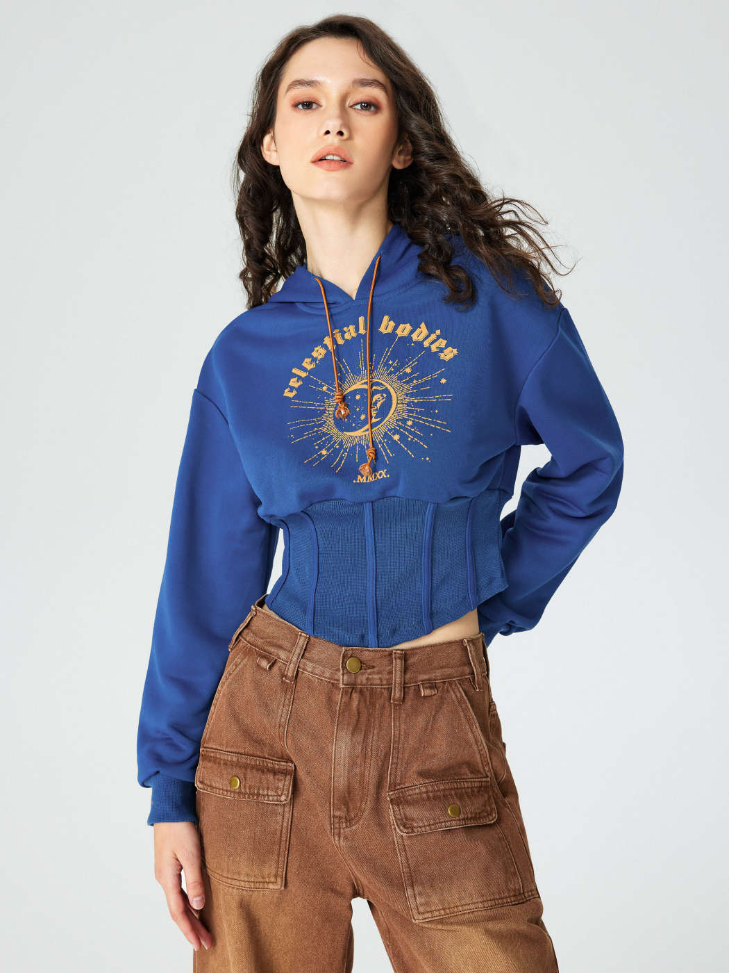 Terry Graphic Corset Crop Hoodie For School Daily Casual Picnic