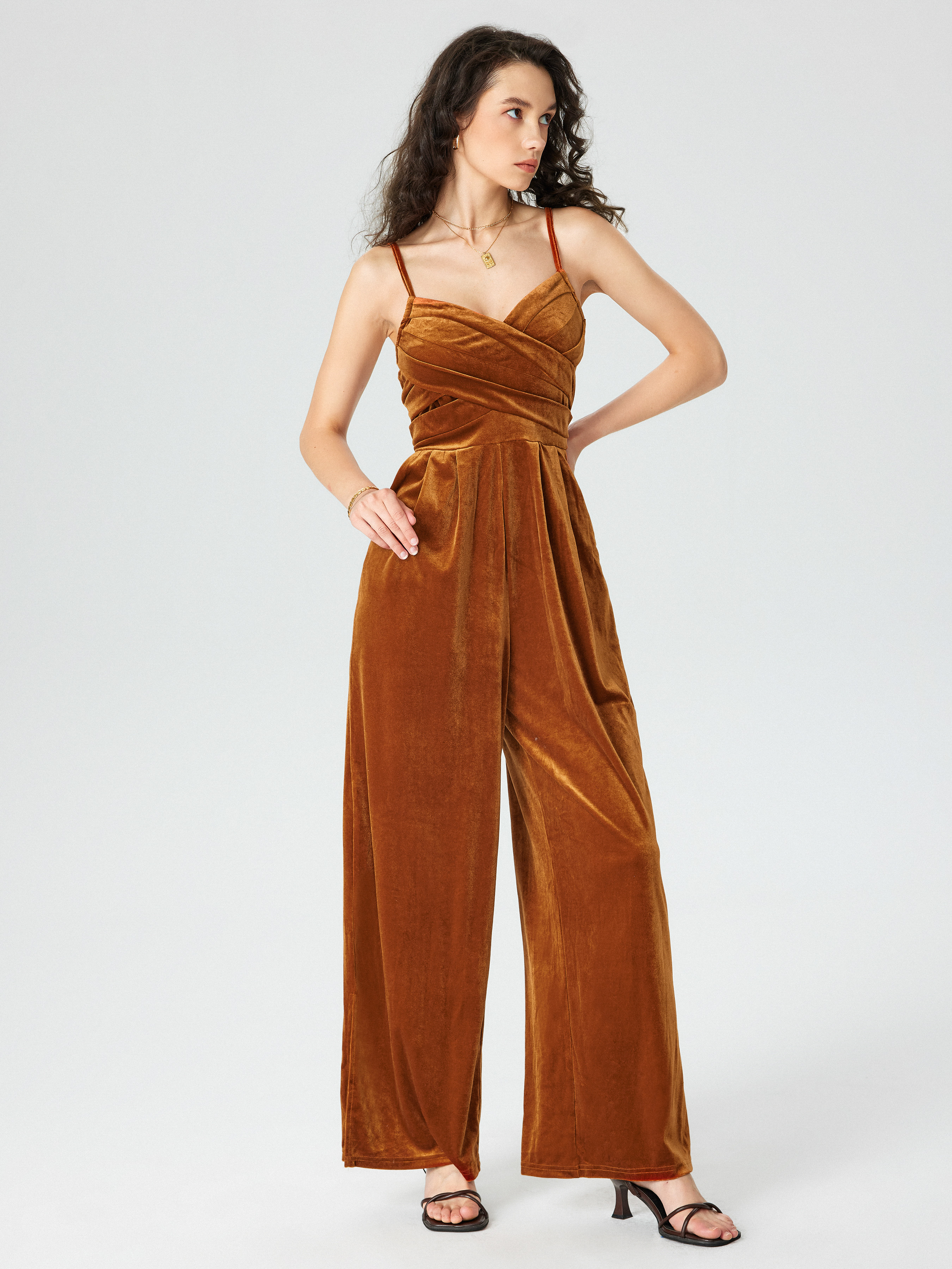 velvet wide leg jumpsuit