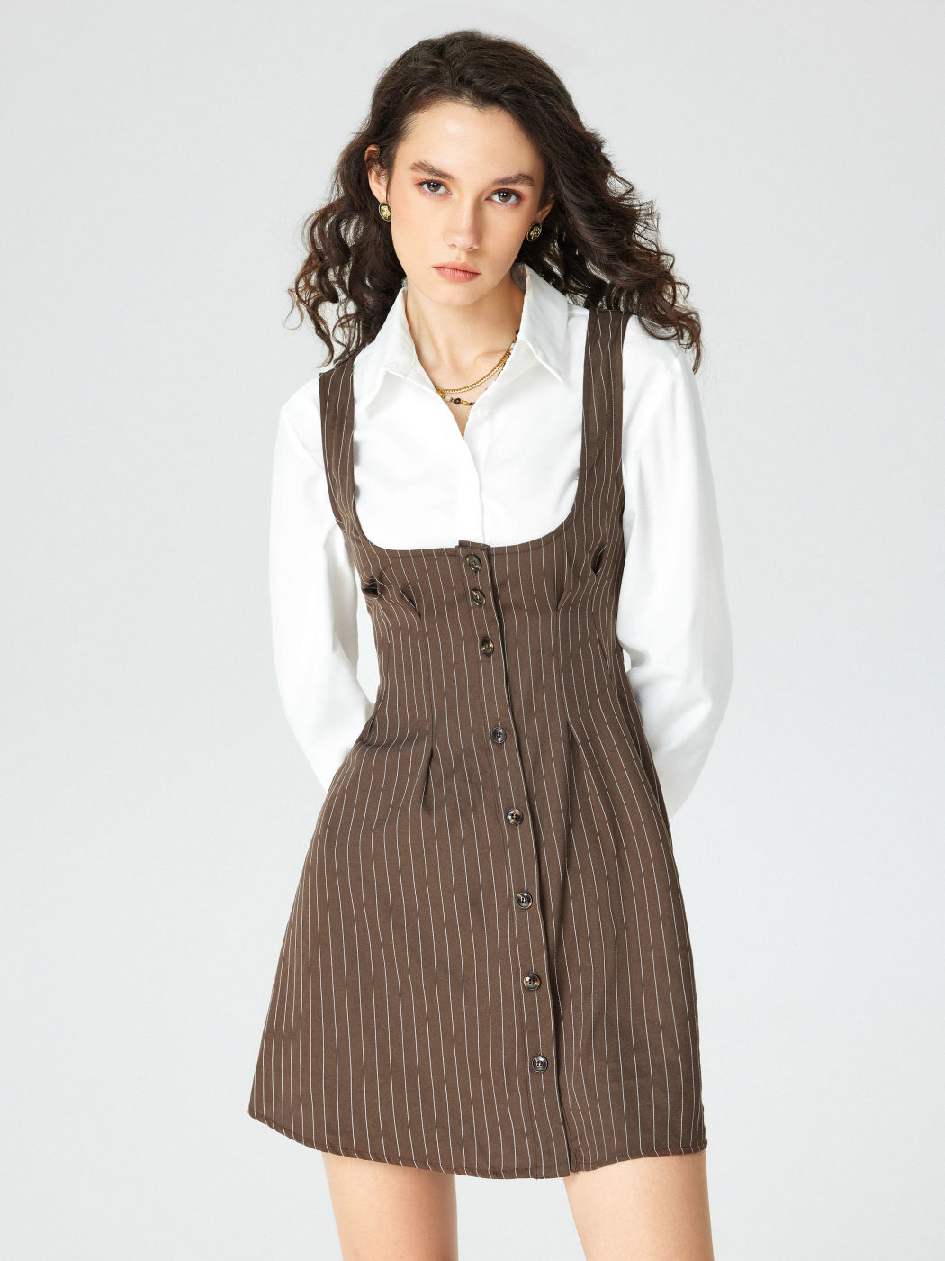 Quadratischer Ausschnitt Gestreiftes Kurzes Kleid
