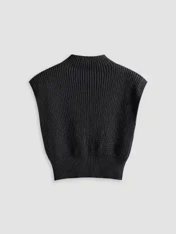 Solid High Neck Knit Vest