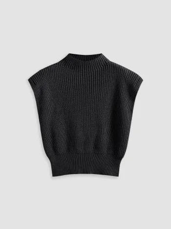 Solid High Neck Knit Vest