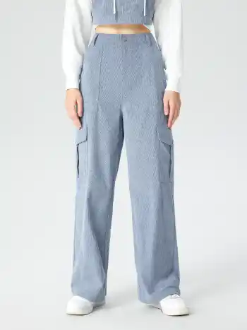 Solid Corduroy Cargo Straight Leg Pants
