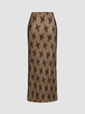 Jupe maxi taille haute en dentelle florale