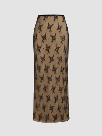 Jupe maxi taille haute en dentelle florale