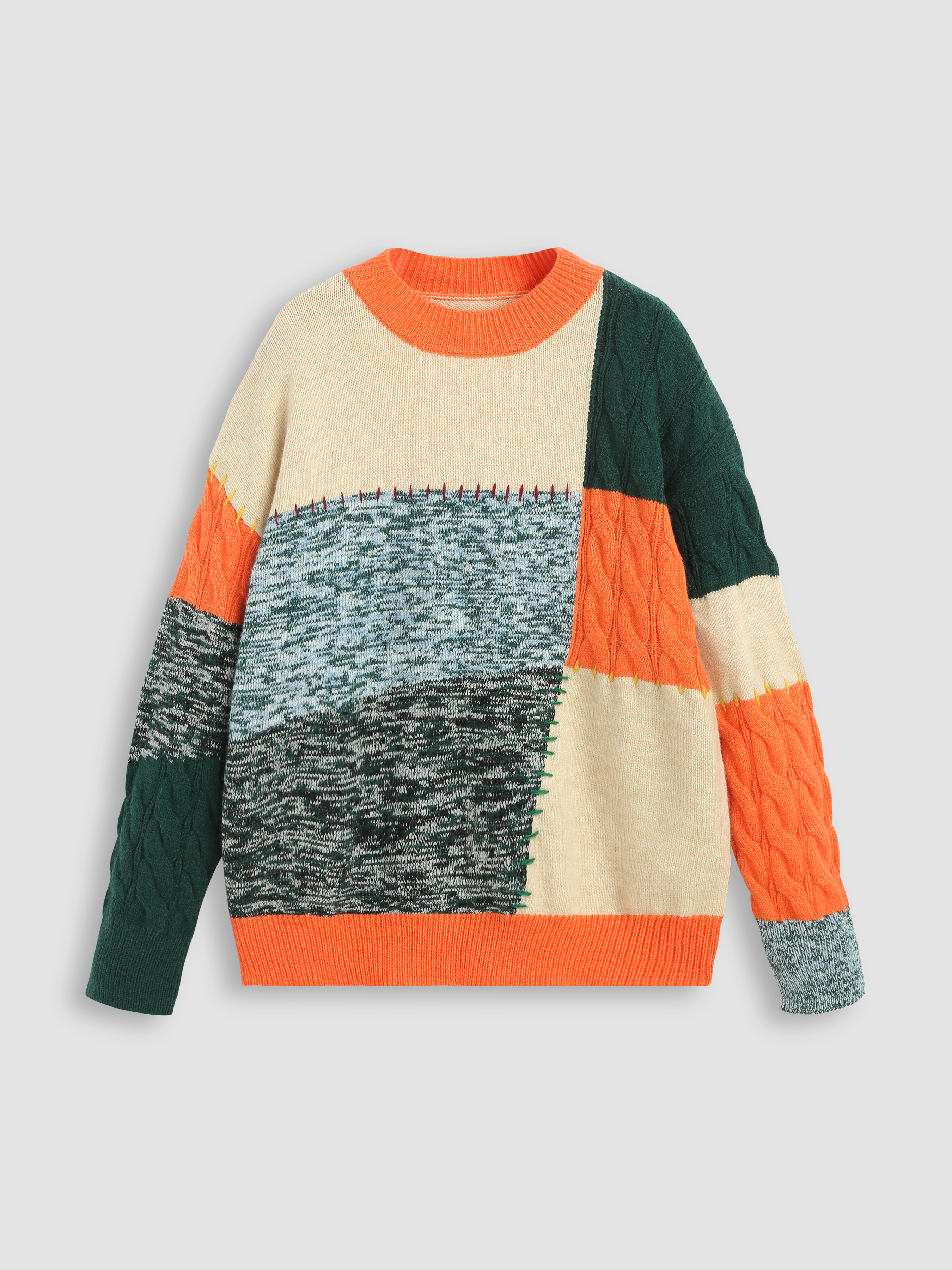 Cable Knit Colorblock Knitted Sweater Cider
