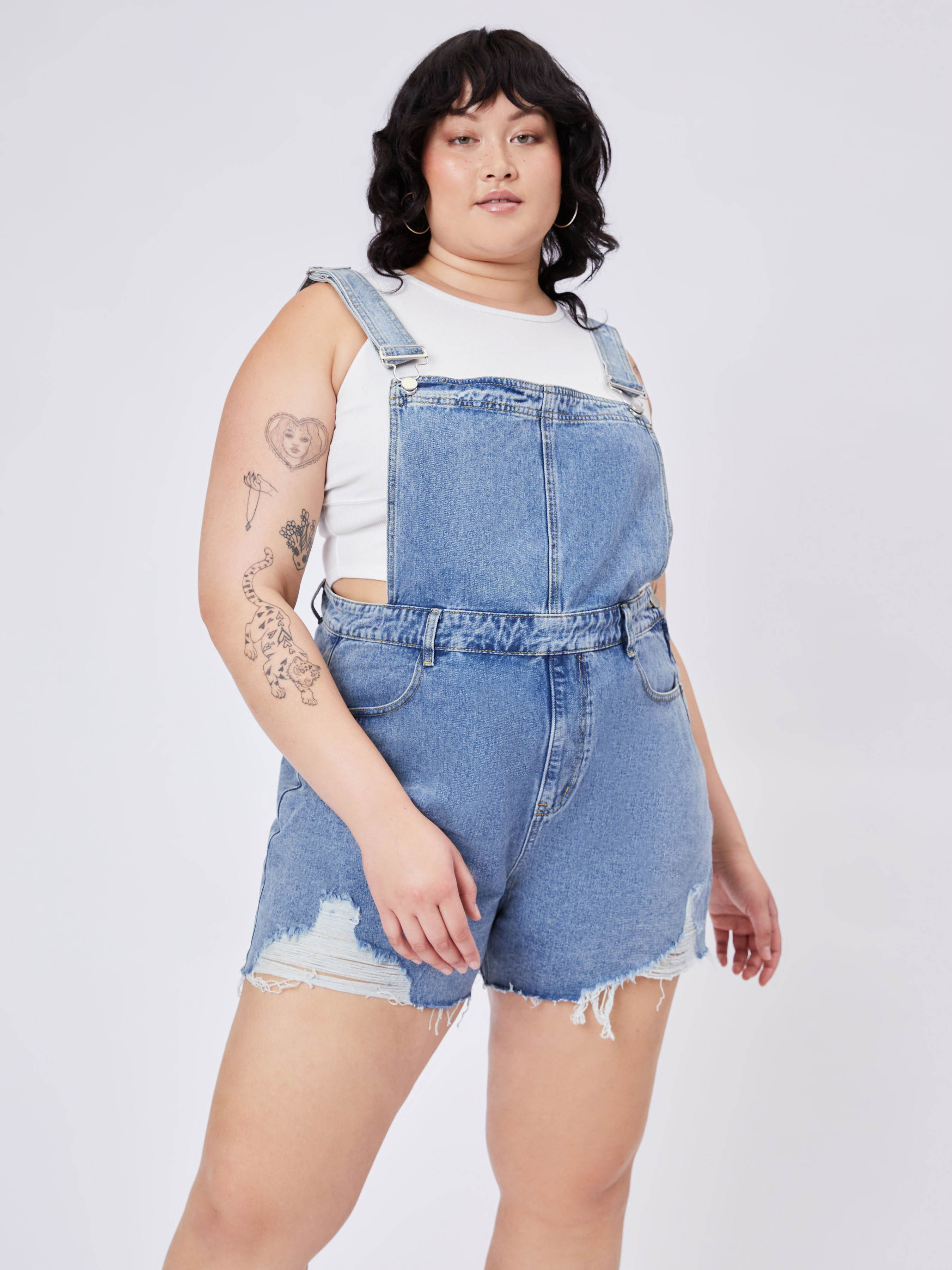 Curve Plus Ripped Denim Playsuit For School Daily Casual Picnic Outdoor