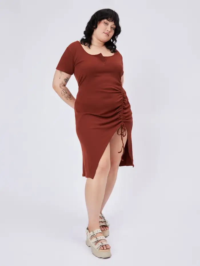 rib button drawstring midi dress CIDER Rib Button Drawstring Midi Dress: Olive Green, XXS at Amazon Women's  Clothing store