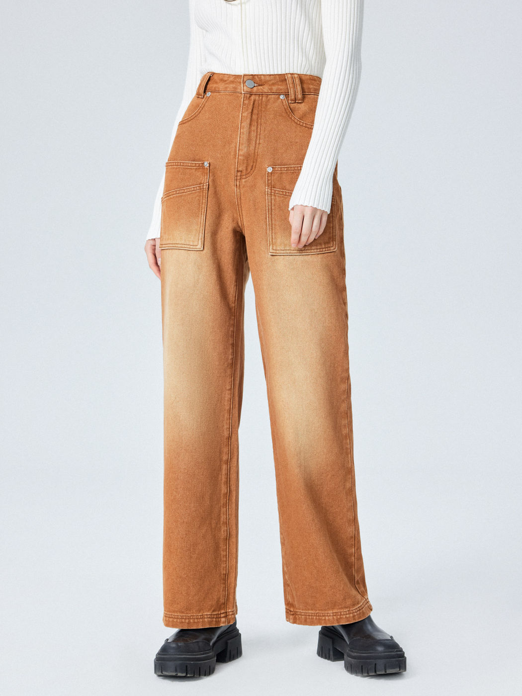 Denim Mid Rise Straight Leg Jeans