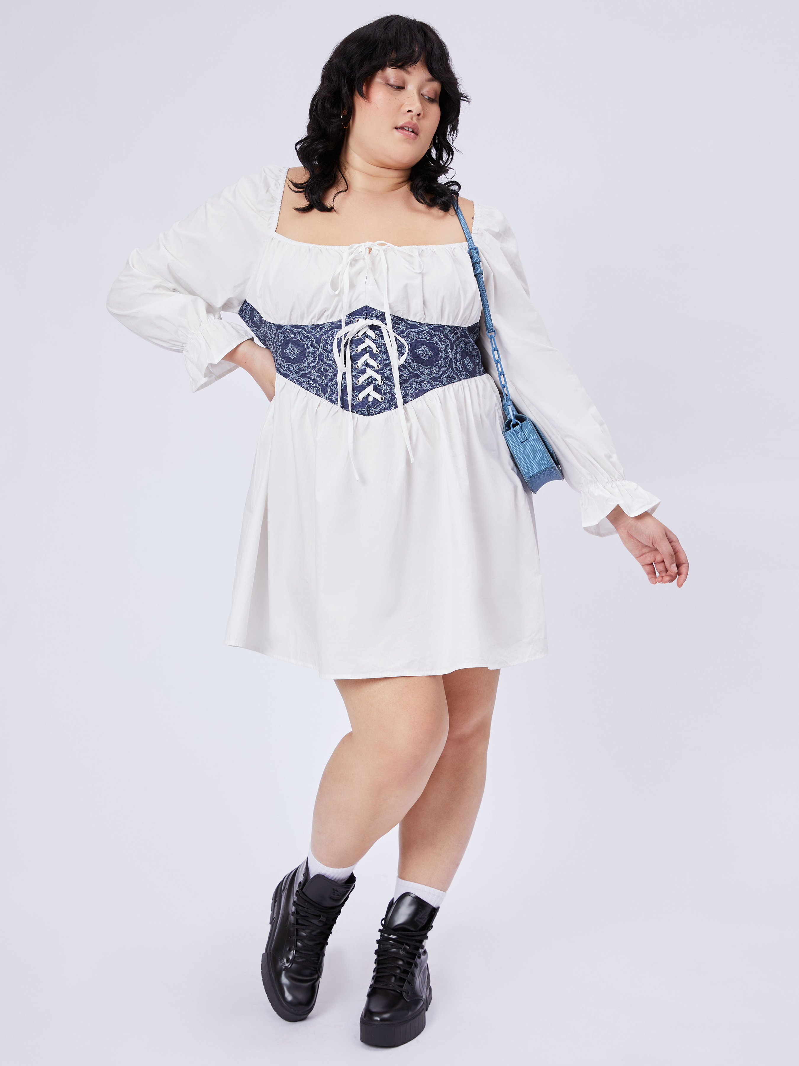 Corset Retro Pattern Mini Dress Curve & Plus - Cider