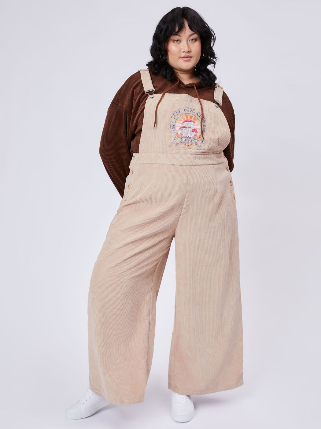 Corduroy Mushroom Pattern Pinafore Jumpsuit Curve & Plus