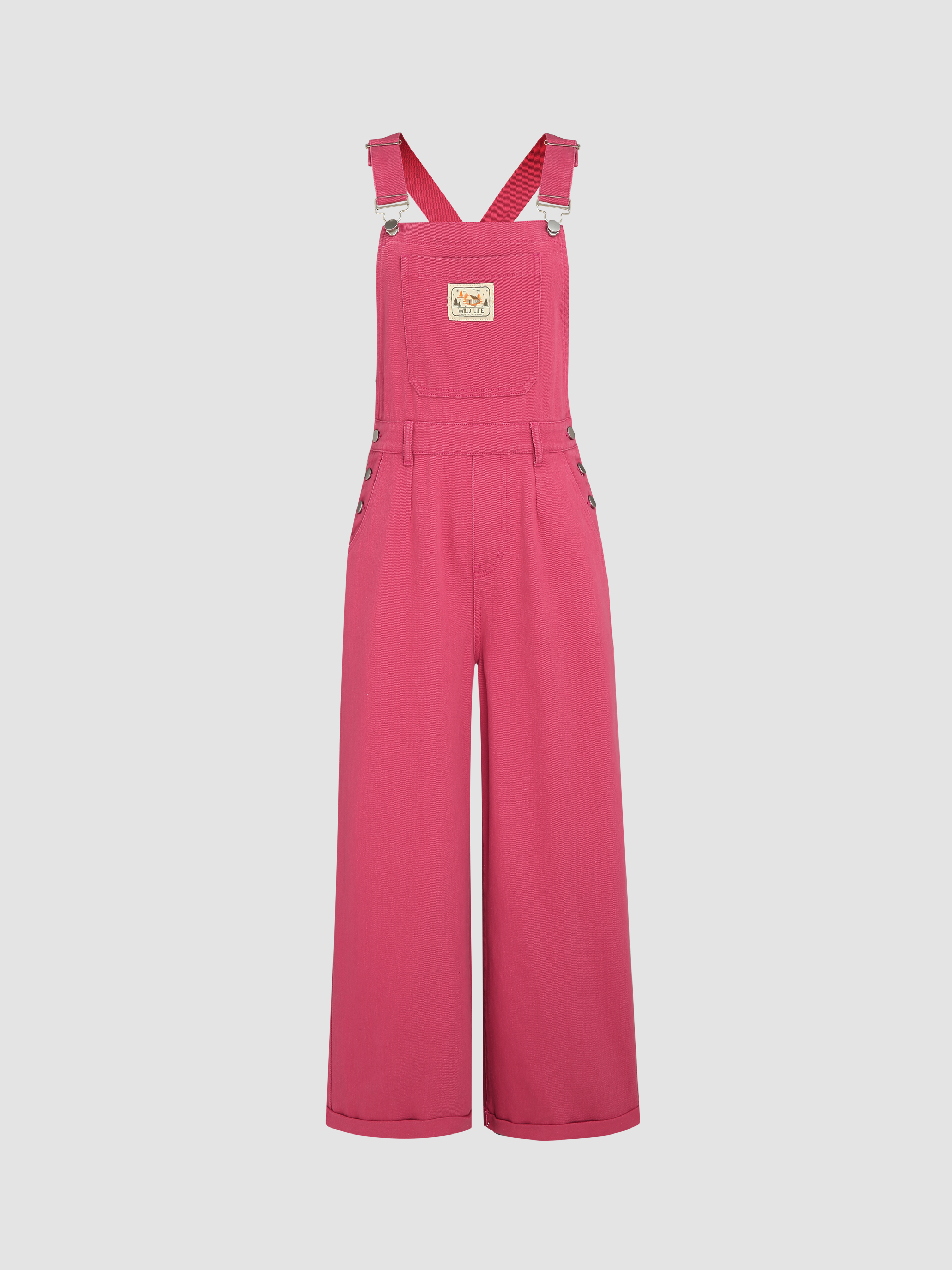Denim Solid Buckle Button Straight Leg Jumpsuit Cider
