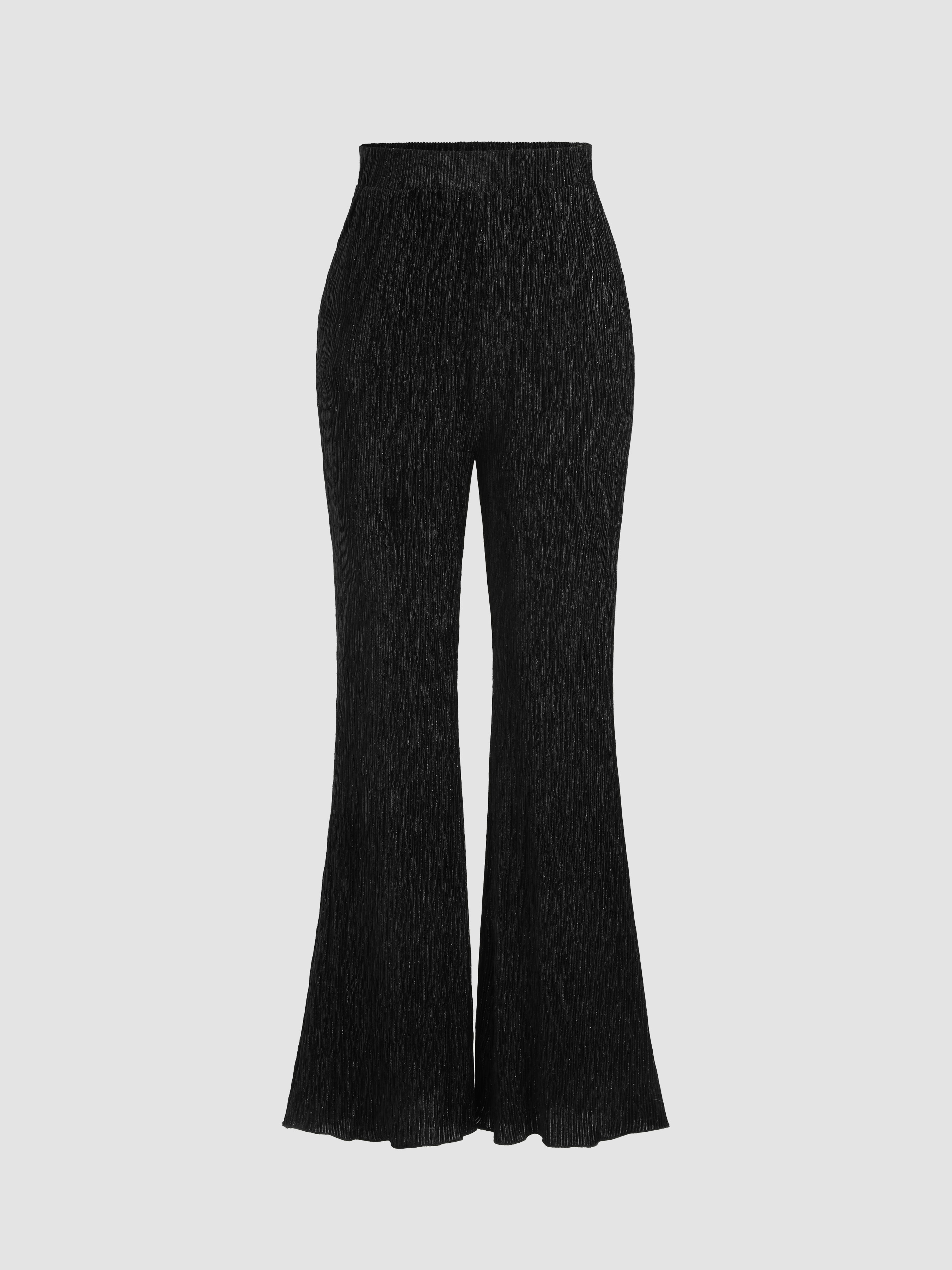 Velvet High Waist Solid Flared Trousers Cider