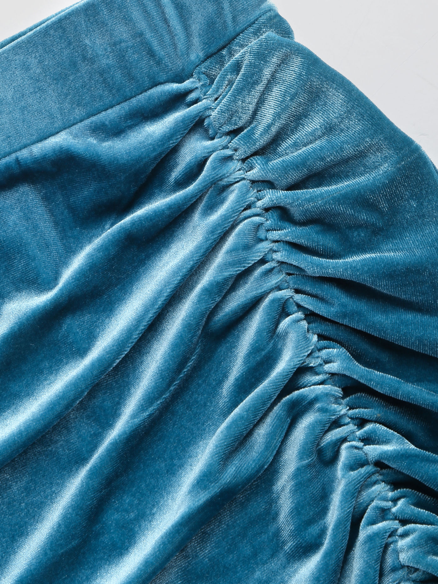 Velvet Ruched Split Midi Skirt